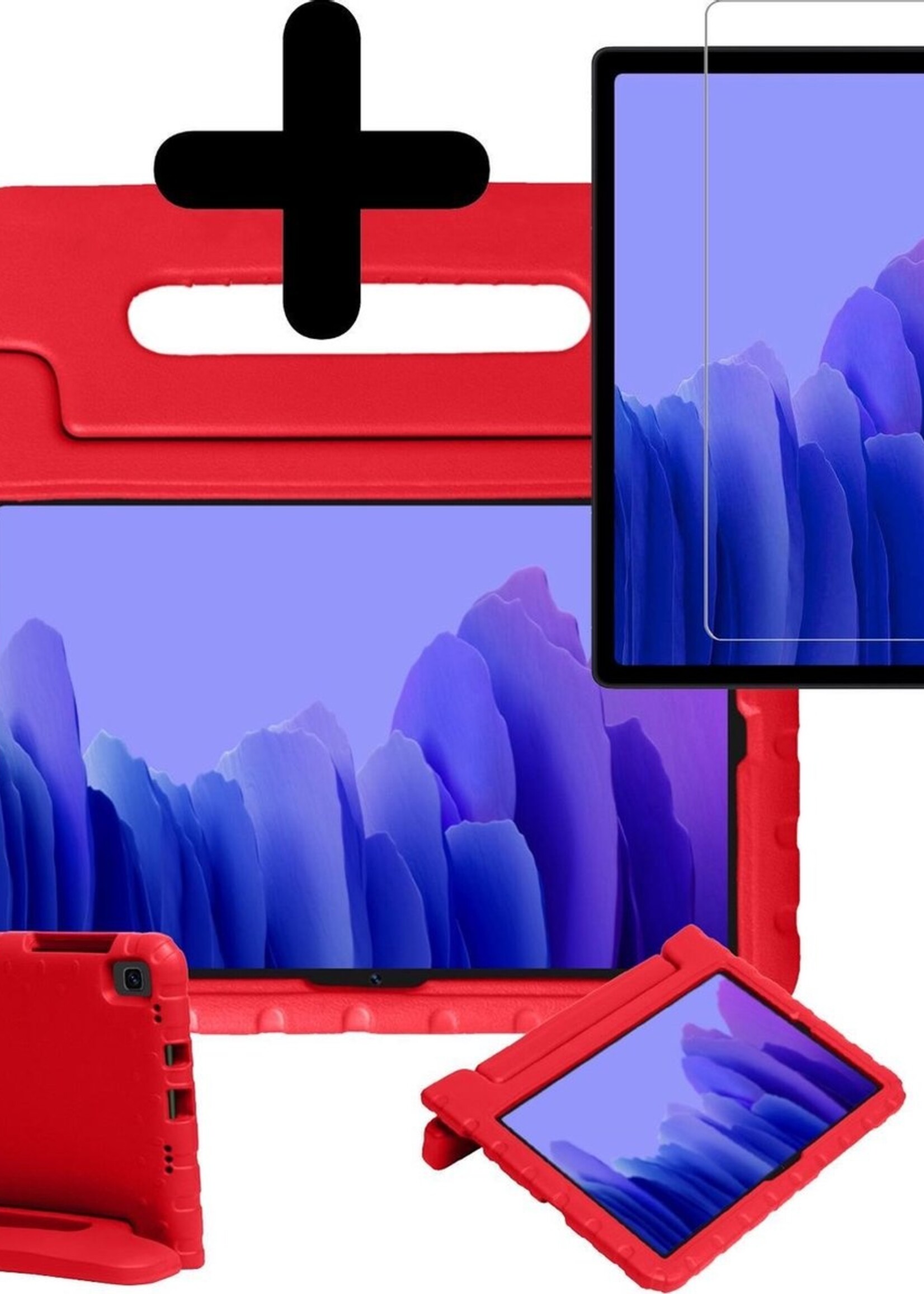 BTH Kinderhoes Geschikt voor Samsung Galaxy Tab A7 Hoes Kinder Hoesje Kids Case Cover Kidsproof Met Screenprotector - Hoesje Geschikt voor Samsung Tab A7 Hoesje Kinder Hoes - Rood