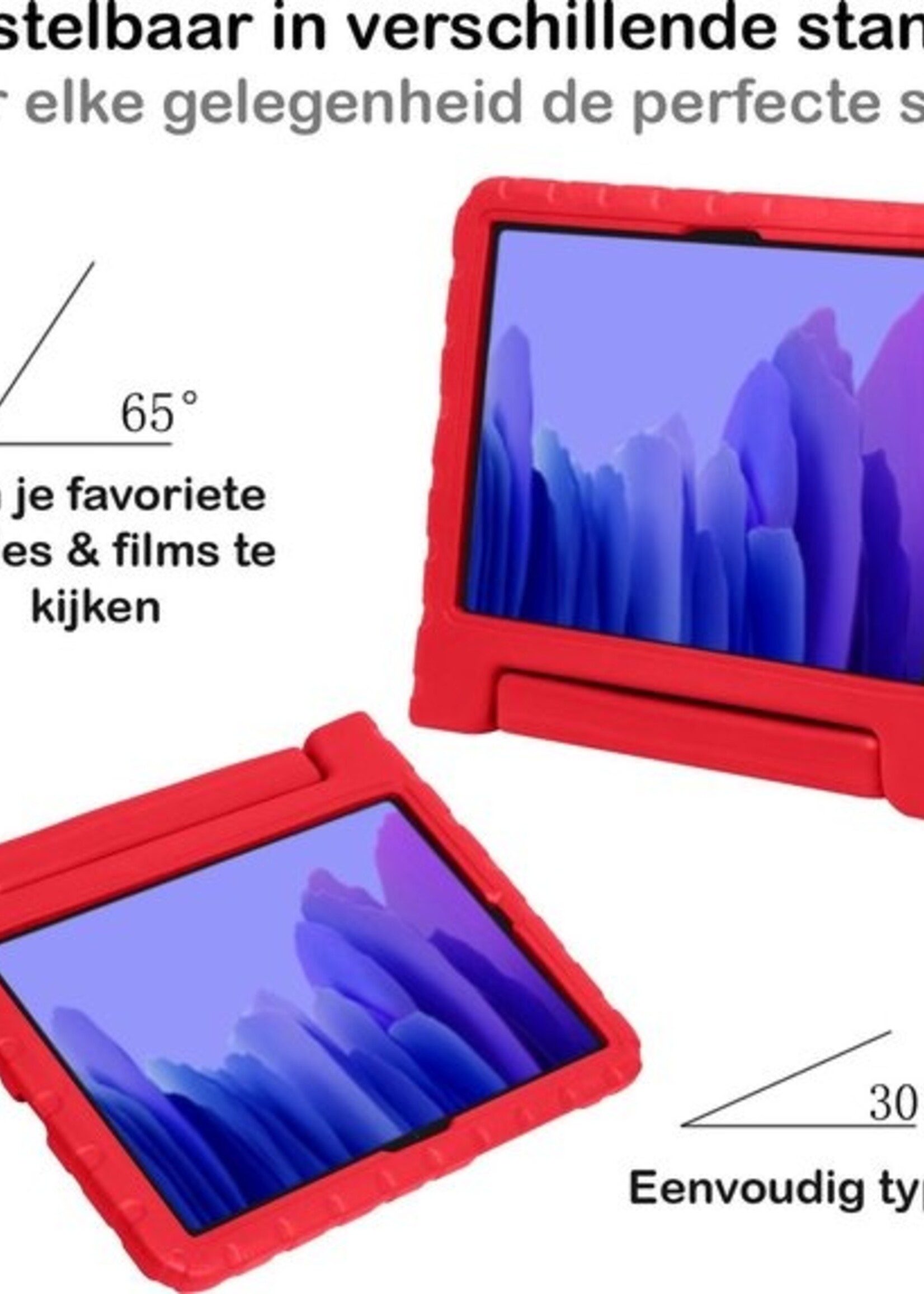 BTH Kinderhoes Geschikt voor Samsung Galaxy Tab A7 Hoes Kinder Hoesje Kids Case Cover Kidsproof Met Screenprotector - Hoesje Geschikt voor Samsung Tab A7 Hoesje Kinder Hoes - Rood