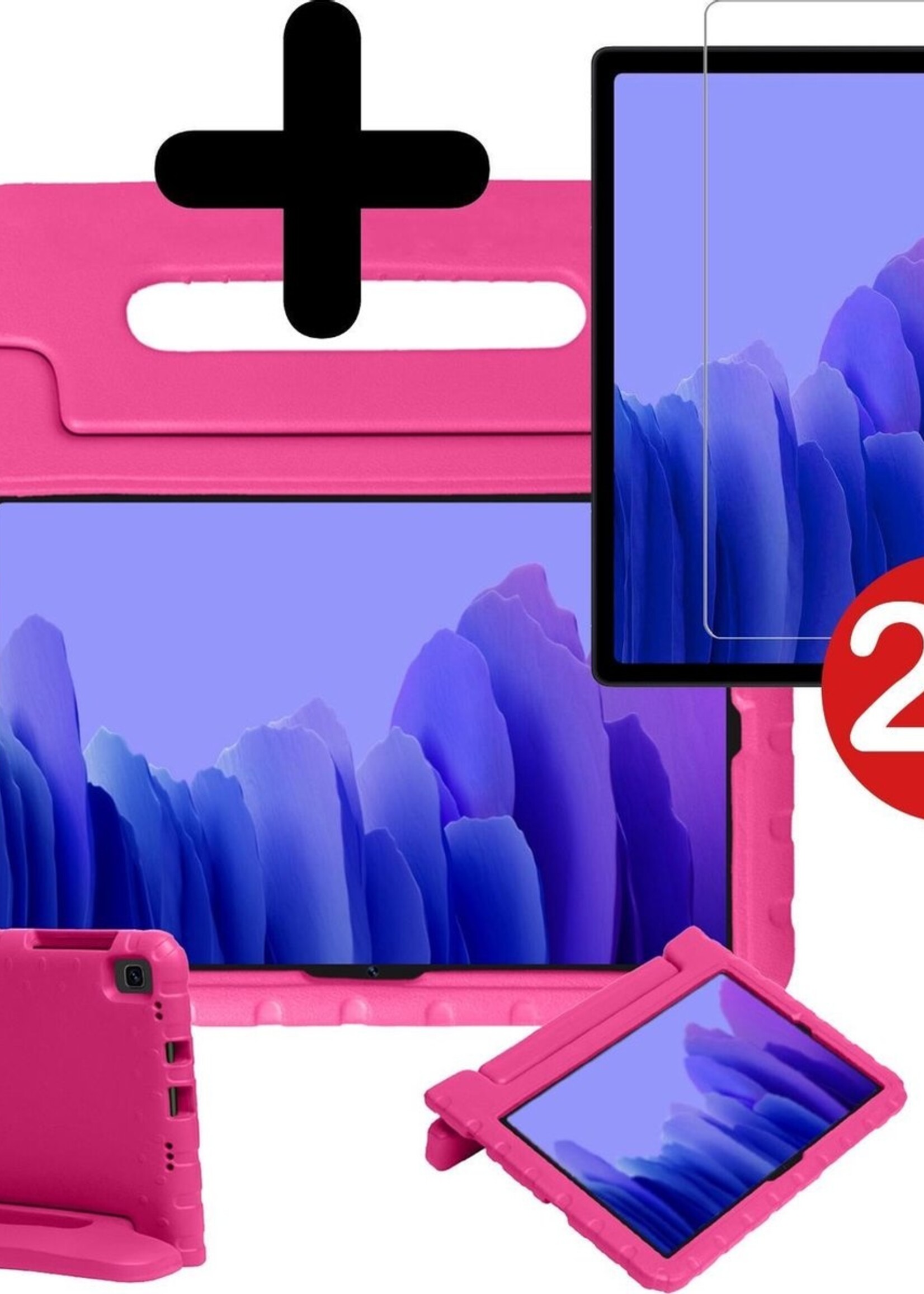 BTH Kinderhoes Geschikt voor Samsung Galaxy Tab A7 Hoes Kinder Hoesje Kids Case Cover Kidsproof Met 2x Screenprotector - Hoesje Geschikt voor Samsung Tab A7 Hoesje Kinder Hoes - Roze