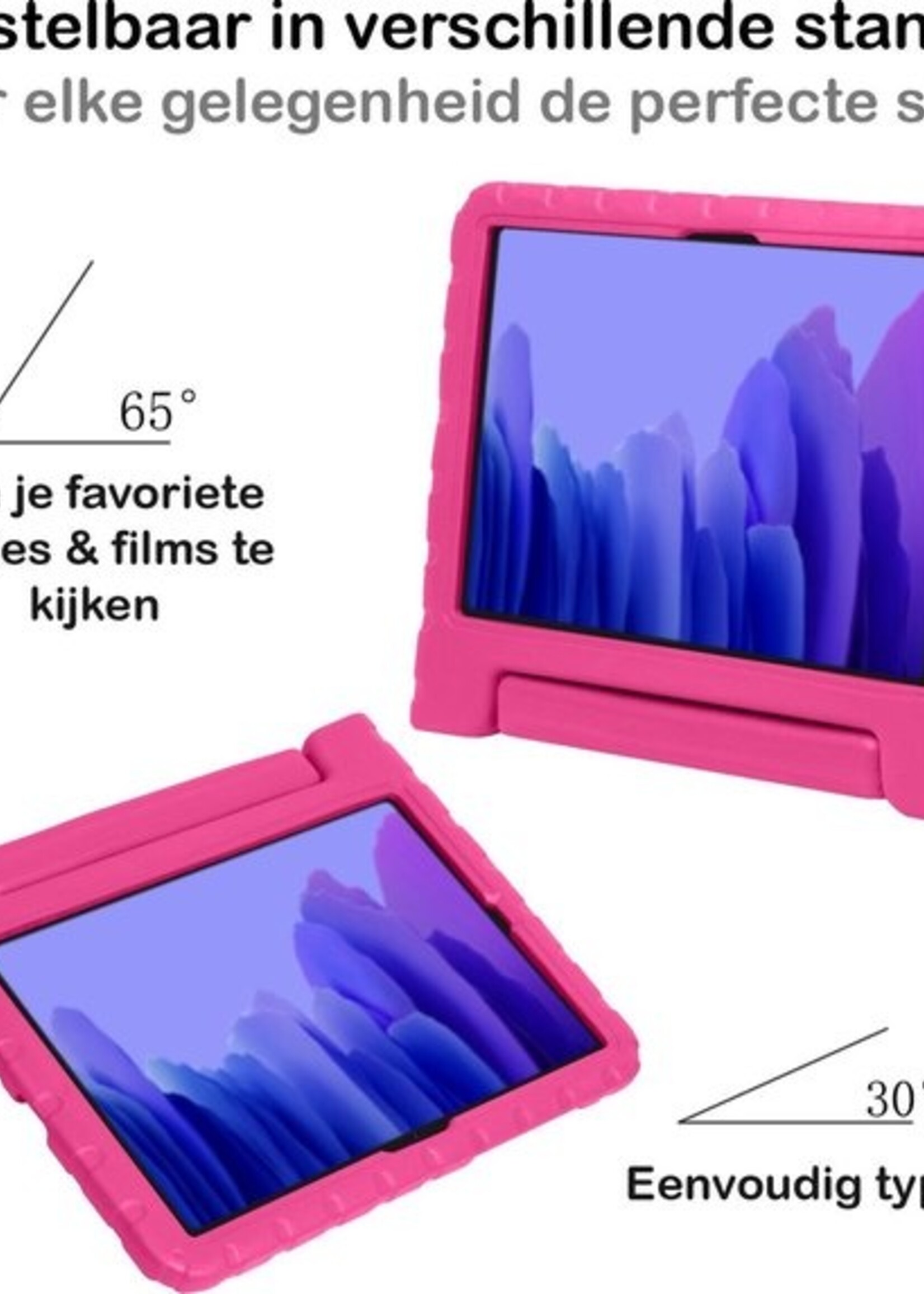BTH Kinderhoes Geschikt voor Samsung Galaxy Tab A7 Hoes Kinder Hoesje Kids Case Cover Kidsproof Met 2x Screenprotector - Hoesje Geschikt voor Samsung Tab A7 Hoesje Kinder Hoes - Roze