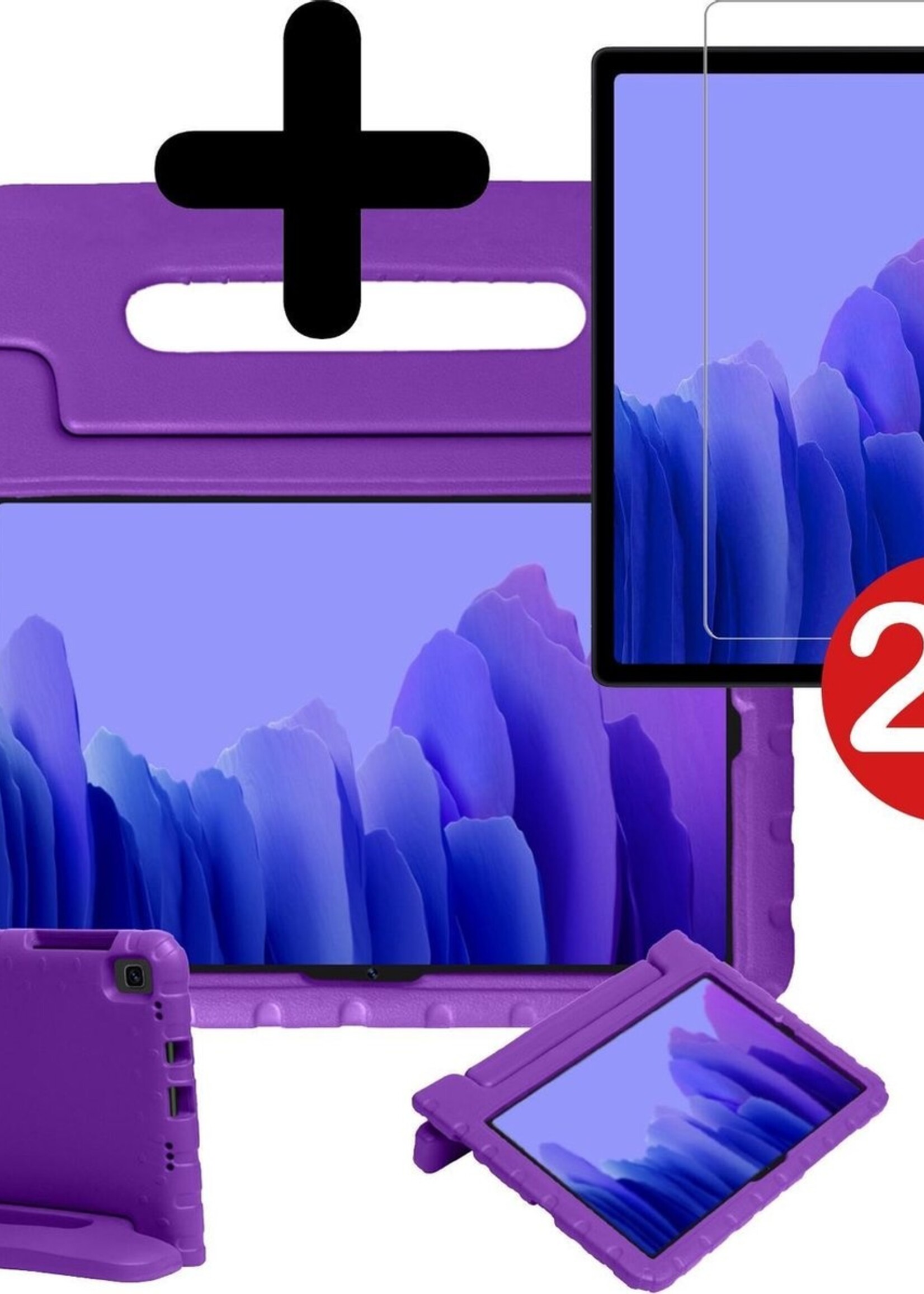 BTH Kinderhoes Geschikt voor Samsung Galaxy Tab A7 Hoes Kinder Hoesje Kids Case Cover Kidsproof Met 2x Screenprotector - Hoesje Geschikt voor Samsung Tab A7 Hoesje Kinder Hoes - Paars