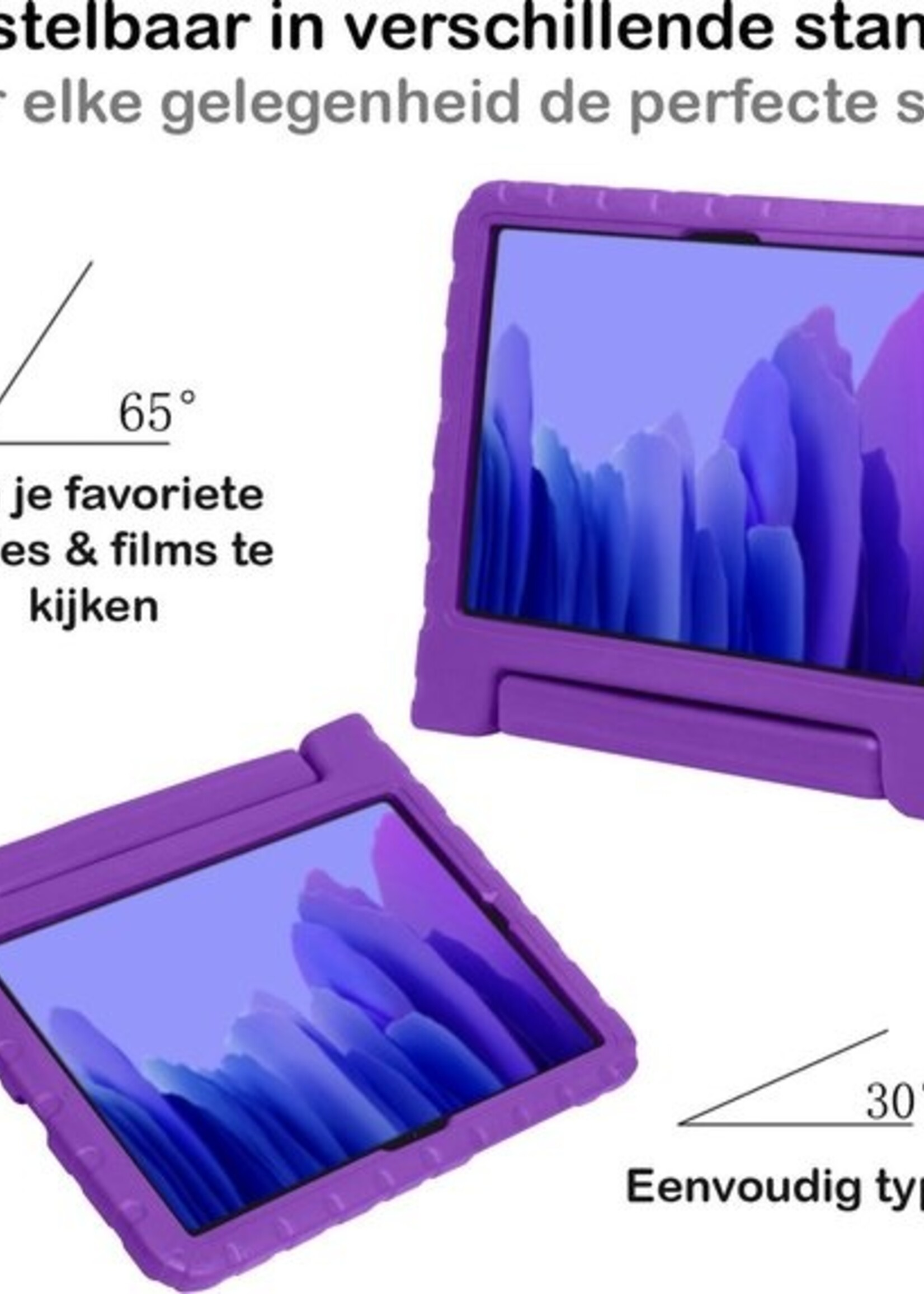 BTH Kinderhoes Geschikt voor Samsung Galaxy Tab A7 Hoes Kinder Hoesje Kids Case Cover Kidsproof Met 2x Screenprotector - Hoesje Geschikt voor Samsung Tab A7 Hoesje Kinder Hoes - Paars