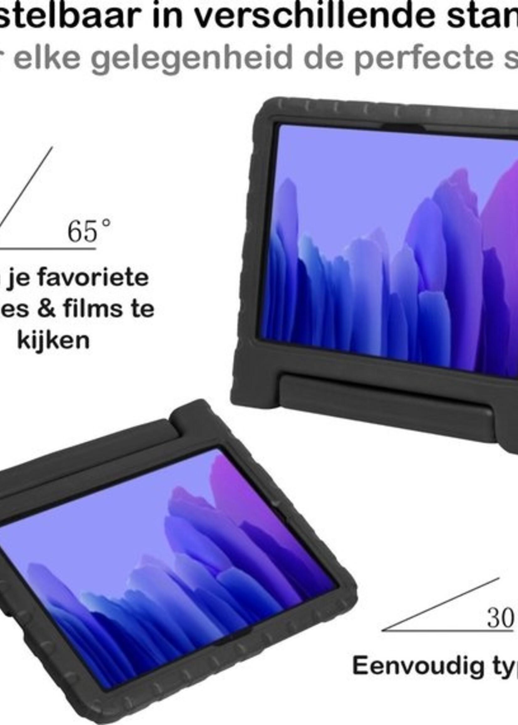 BTH Kinderhoes Geschikt voor Samsung Galaxy Tab A7 Hoes Kinder Hoesje Kids Case Cover Kidsproof Met 2x Screenprotector - Hoesje Geschikt voor Samsung Tab A7 Hoesje Kinder Hoes - Zwart