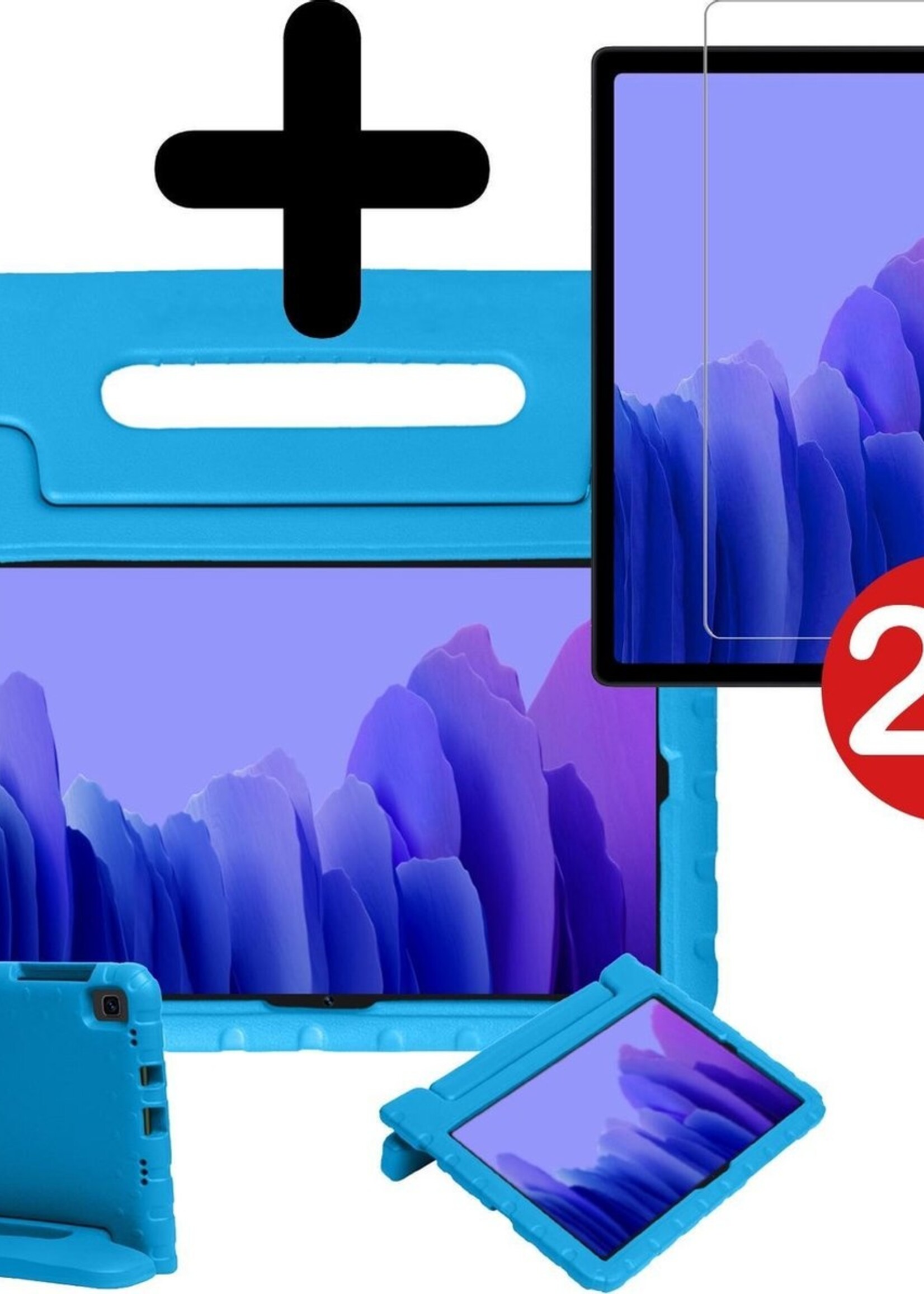 BTH Kinderhoes Geschikt voor Samsung Galaxy Tab A7 Hoes Kinder Hoesje Kids Case Cover Kidsproof Met 2x Screenprotector - Hoesje Geschikt voor Samsung Tab A7 Hoesje Kinder Hoes - Blauw