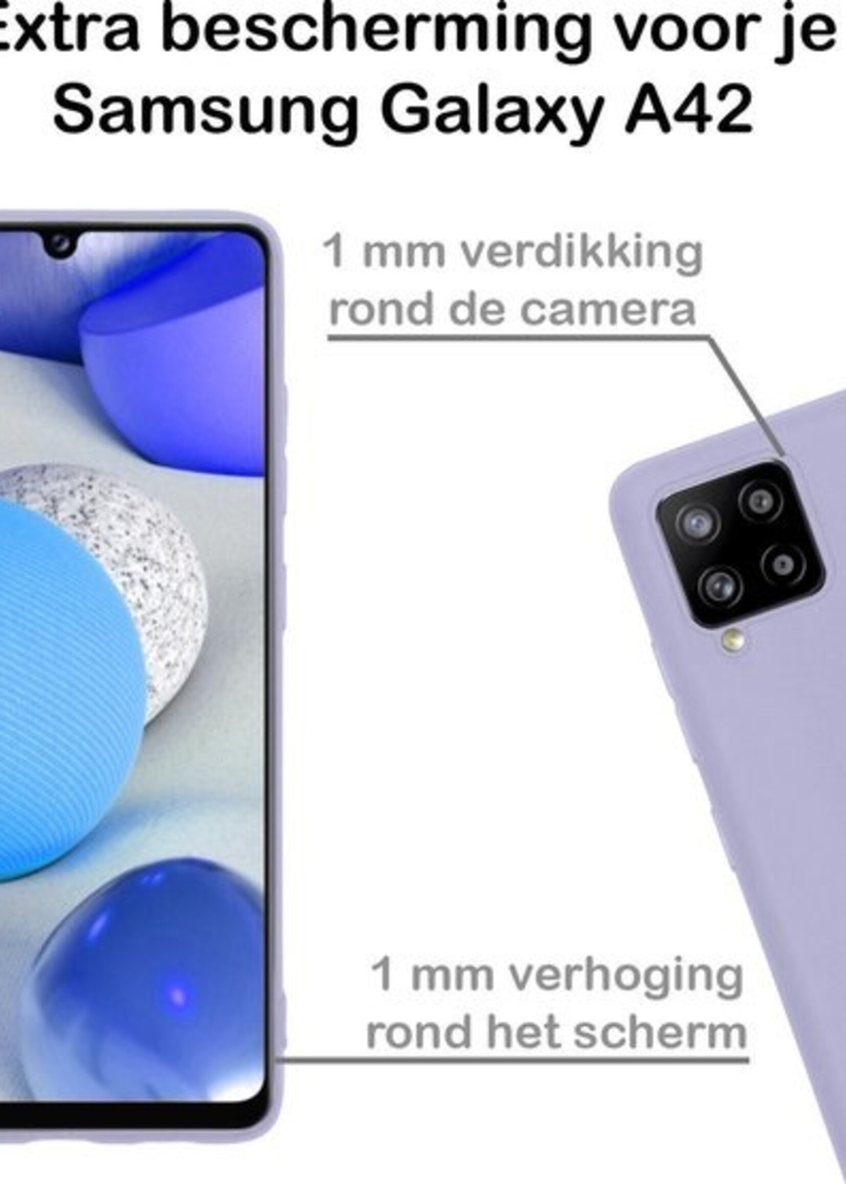 BTH Hoesje Geschikt voor Samsung A42 Hoesje Siliconen Case Hoes - Hoes Geschikt voor Samsung Galaxy A42 Hoes Cover Case - Lila