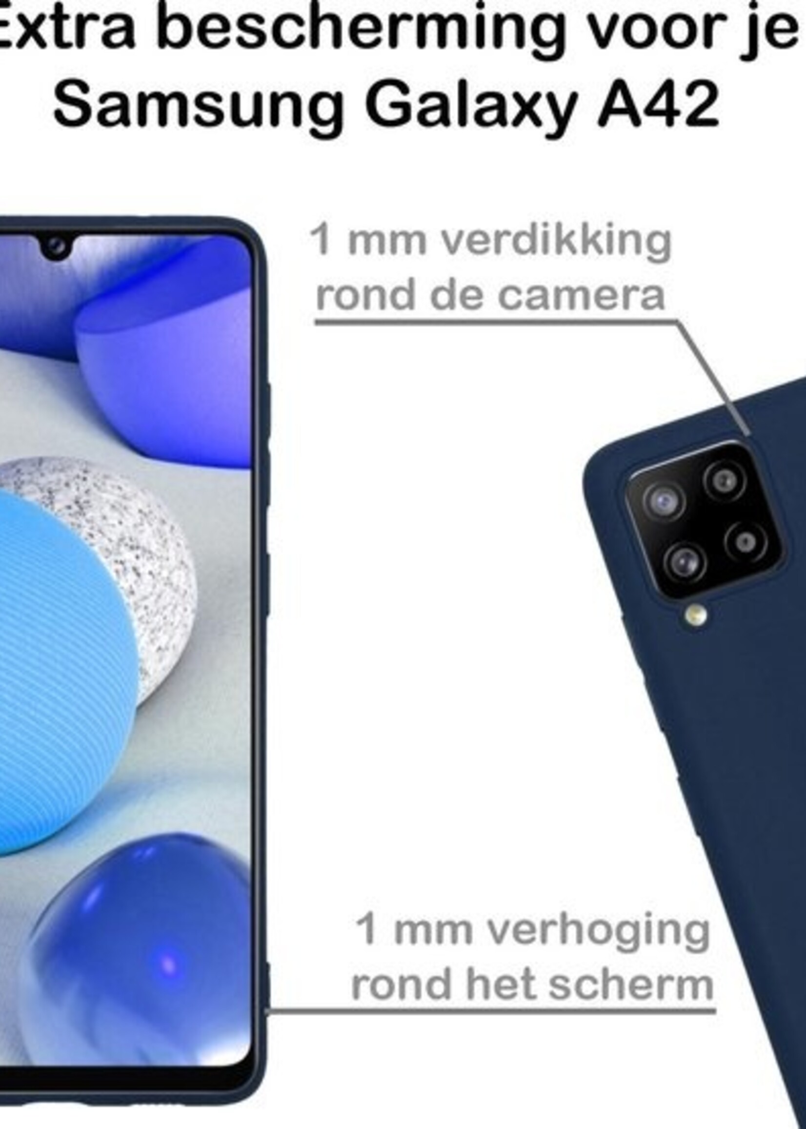 BTH Hoesje Geschikt voor Samsung A42 Hoesje Siliconen Case Hoes - Hoes Geschikt voor Samsung Galaxy A42 Hoes Cover Case - Donkerblauw - 2 PACK