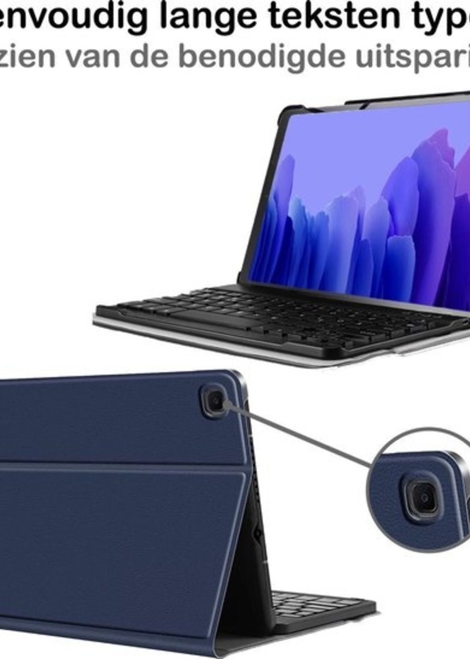 BTH Hoes Geschikt voor Samsung Galaxy Tab A7 Hoes Toetsenbord Hoesje Keyboard Case Cover Met Screenprotector - Hoesje Geschikt voor Samsung Tab A7 Hoes Toetsenbord Case - Donkerblauw