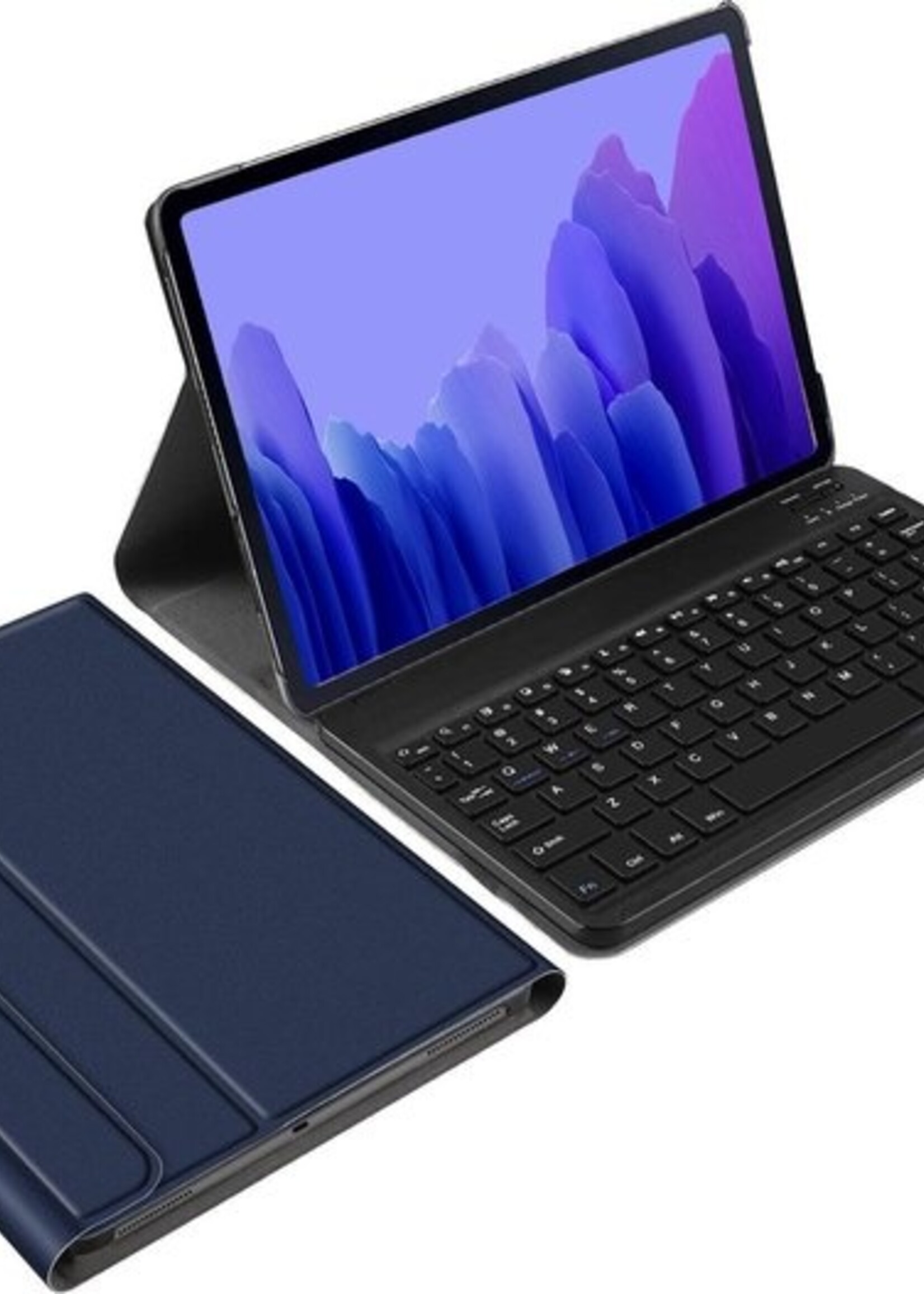BTH Hoes Geschikt voor Samsung Galaxy Tab A7 Hoes Toetsenbord Hoesje Keyboard Case Cover Met Screenprotector - Hoesje Geschikt voor Samsung Tab A7 Hoes Toetsenbord Case - Donkerblauw