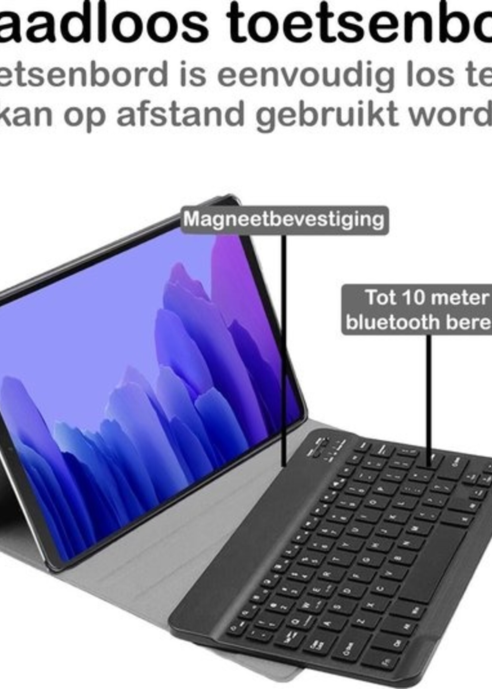 BTH Hoes Geschikt voor Samsung Galaxy Tab A7 Hoes Toetsenbord Hoesje Keyboard Case Cover - Hoesje Geschikt voor Samsung Tab A7 Hoes Toetsenbord Case - Blauw