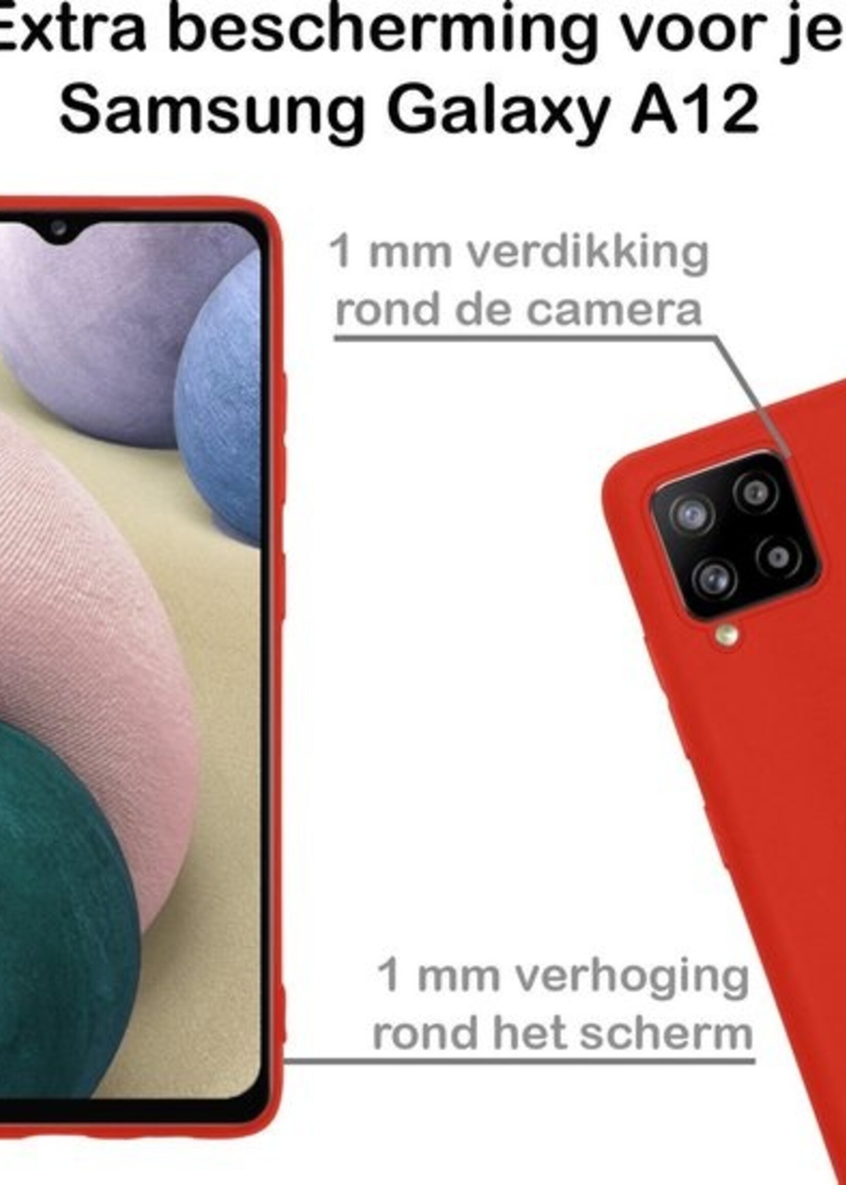 BTH Hoesje Geschikt voor Samsung A12 Hoesje Siliconen Case Hoes - Hoes Geschikt voor Samsung Galaxy A12 Hoes Cover Case - Rood