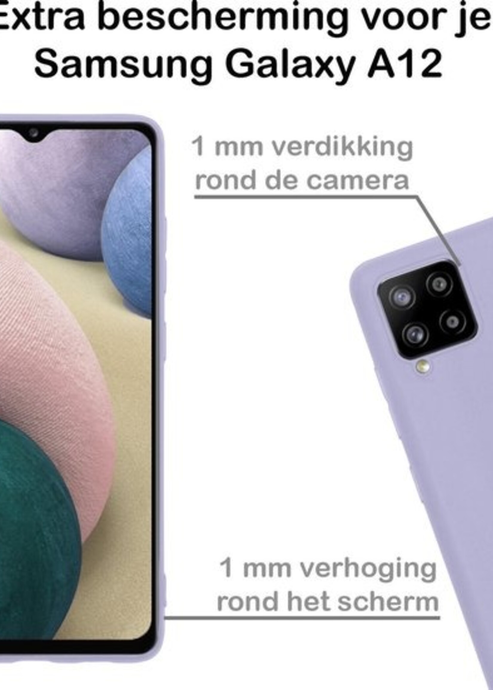 BTH Hoesje Geschikt voor Samsung A12 Hoesje Siliconen Case Hoes - Hoes Geschikt voor Samsung Galaxy A12 Hoes Cover Case - Lila