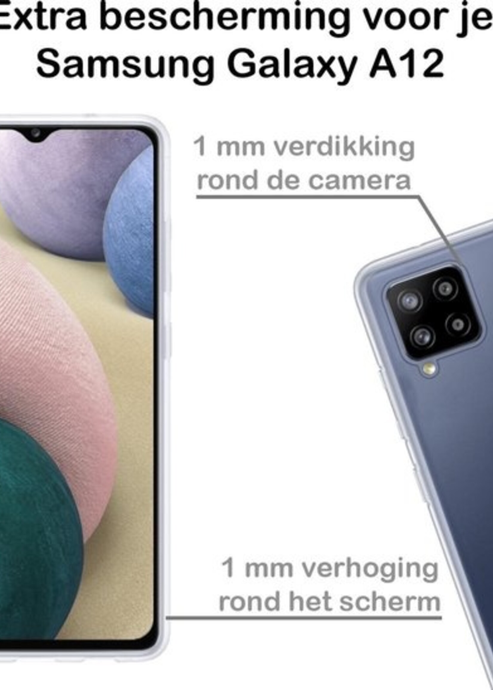 BTH Hoesje Geschikt voor Samsung A12 Hoesje Siliconen Case Hoes - Hoes Geschikt voor Samsung Galaxy A12 Hoes Cover Case - Transparant - 2 PACK