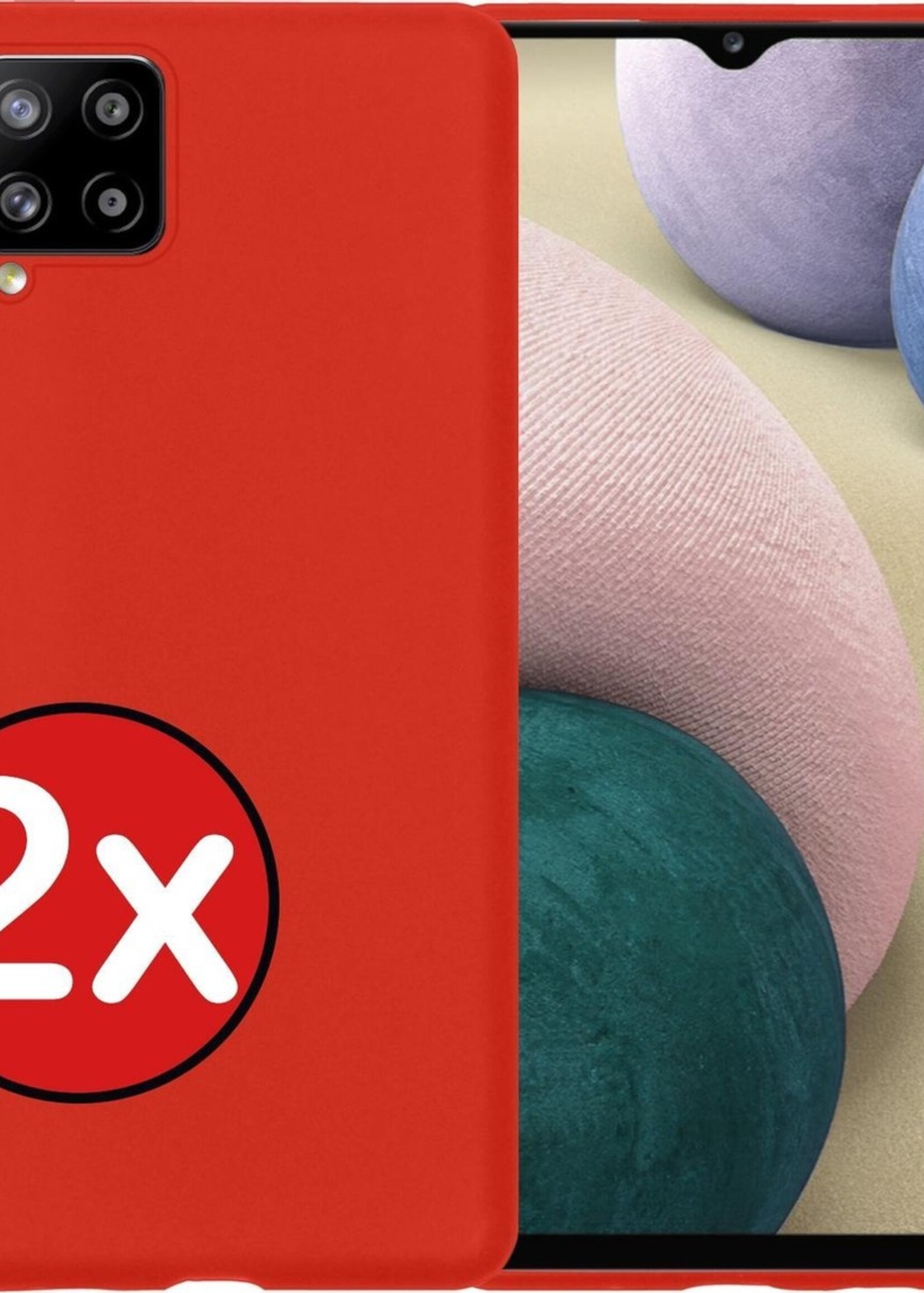 BTH Hoesje Geschikt voor Samsung A12 Hoesje Siliconen Case Hoes - Hoes Geschikt voor Samsung Galaxy A12 Hoes Cover Case - Rood - 2 PACK