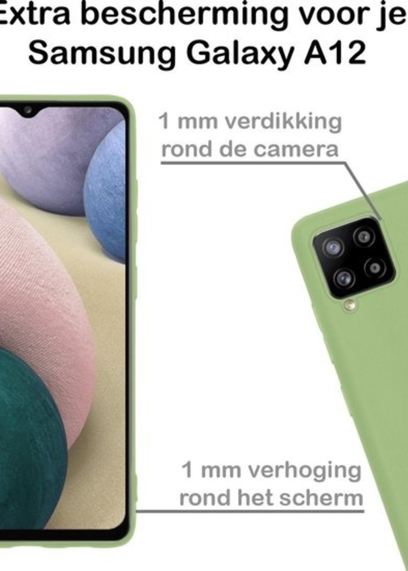 BTH Hoesje Geschikt voor Samsung A12 Hoesje Siliconen Case Hoes - Hoes Geschikt voor Samsung Galaxy A12 Hoes Cover Case - Groen - 2 PACK
