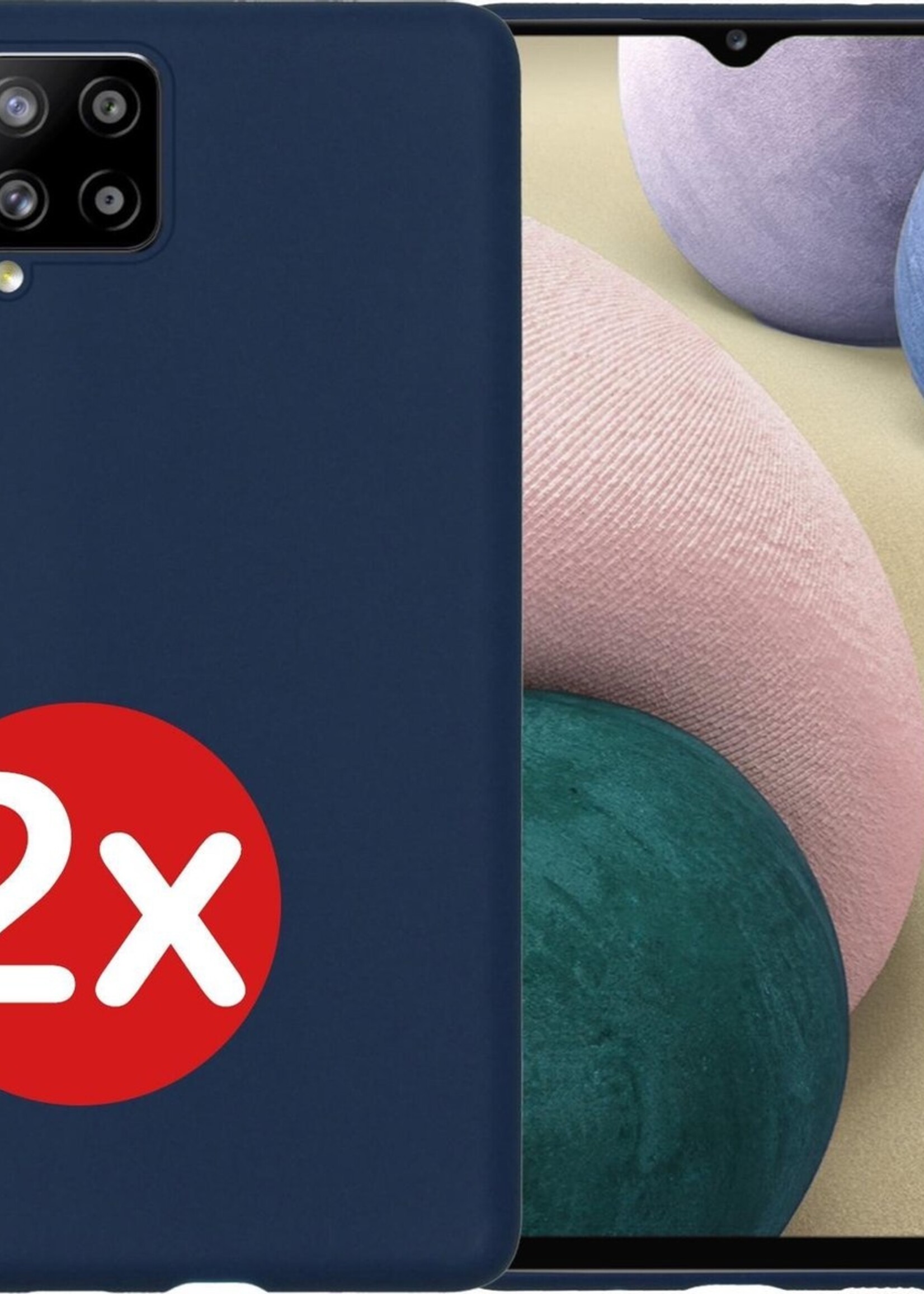 BTH Hoesje Geschikt voor Samsung A12 Hoesje Siliconen Case Hoes - Hoes Geschikt voor Samsung Galaxy A12 Hoes Cover Case - Donkerblauw - 2 PACK
