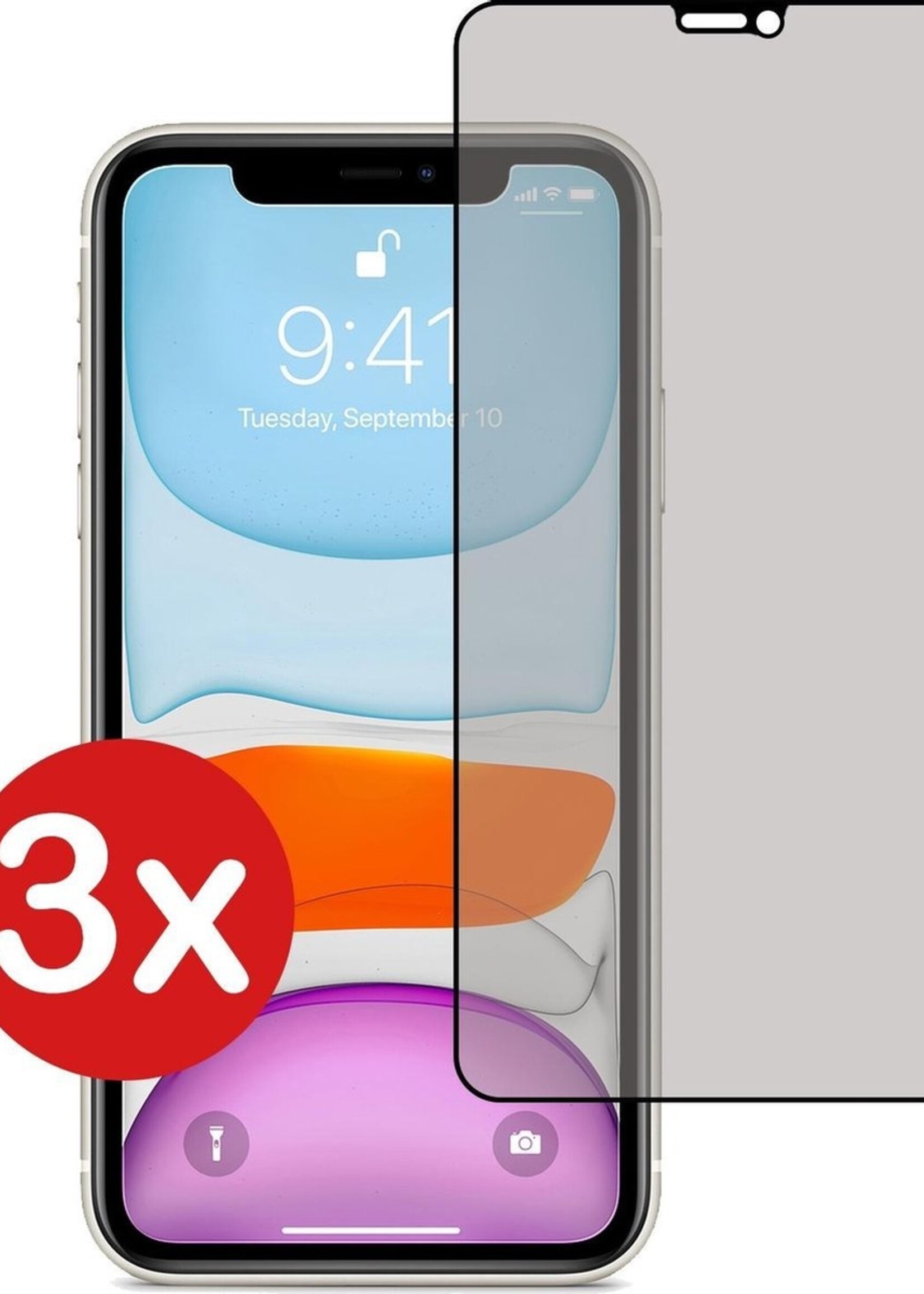 BTH Screenprotector Geschikt voor iPhone XR Screenprotector Privacy Glas Gehard Full Cover - Screenprotector Geschikt voor iPhone XR Screenprotector Privacy Tempered Glass - 3 PACK