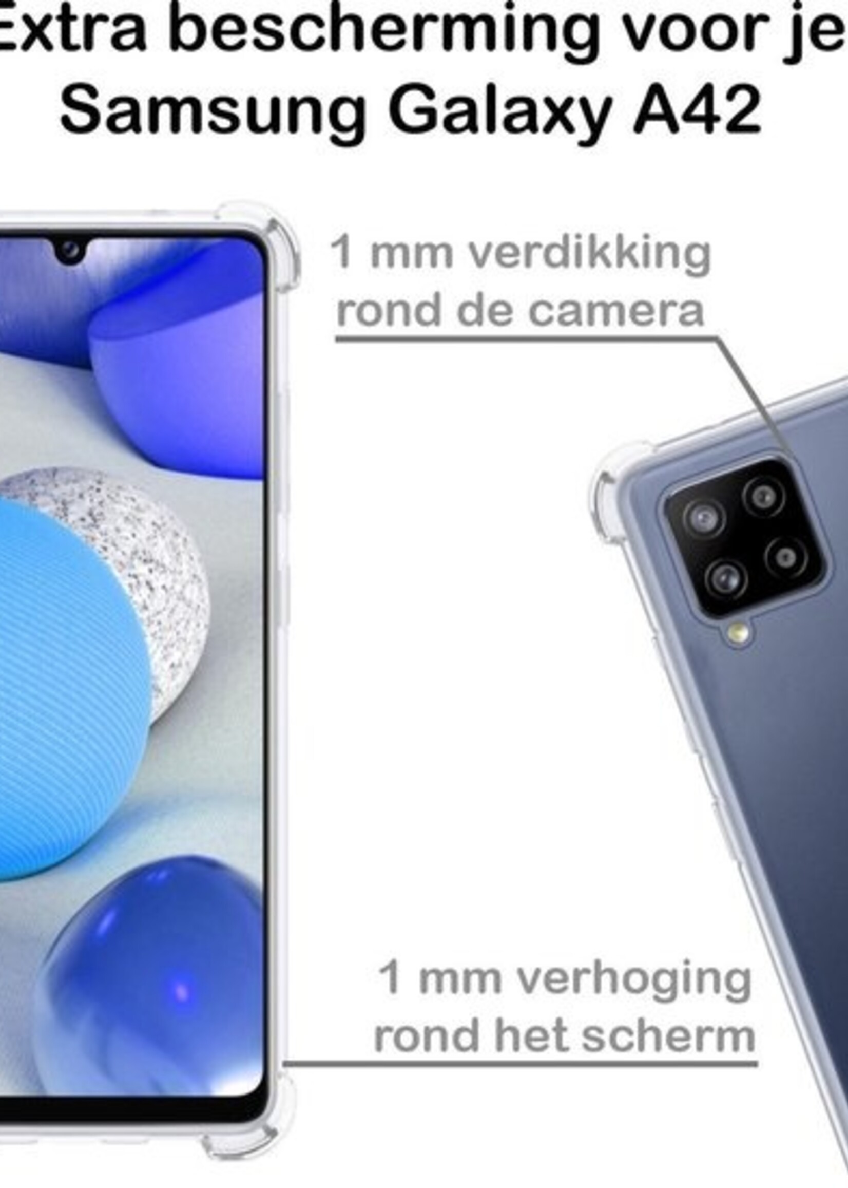 BTH Hoesje Geschikt voor Samsung A42 Hoesje Siliconen Shock Proof Case Hoes - Hoes Geschikt voor Samsung Galaxy A42 Hoes Cover Case Shockproof - Transparant - 2 PACK
