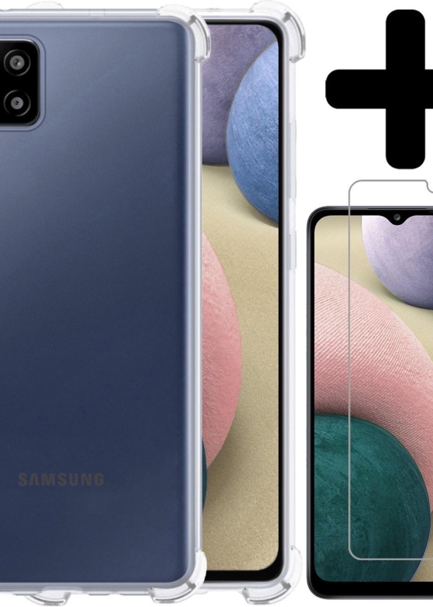 BTH Hoesje Geschikt voor Samsung A12 Hoesje Siliconen Shock Proof Case Hoes Met Screenprotector - Hoes Geschikt voor Samsung Galaxy A12 Hoes Cover Case Shockproof - Transparant