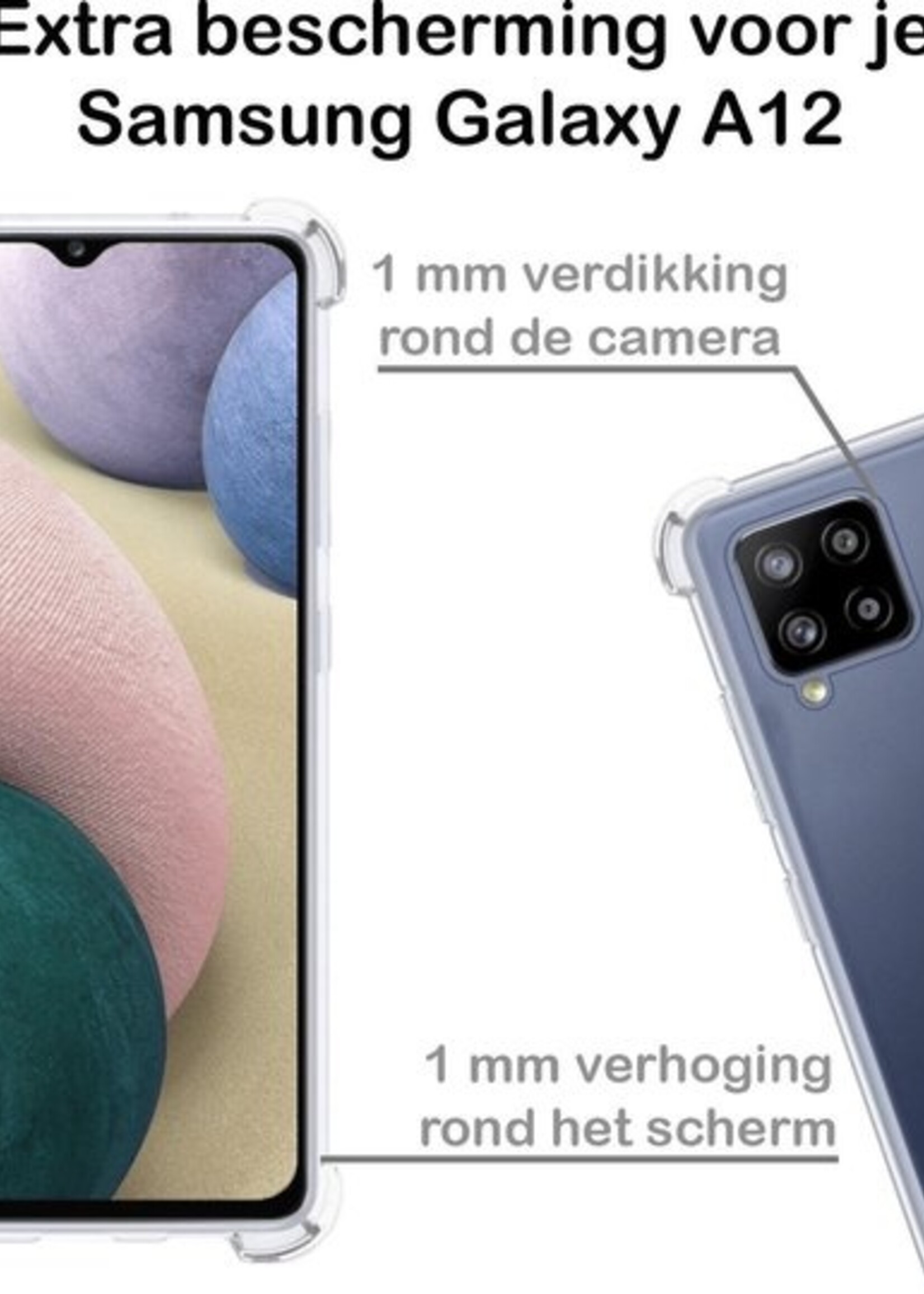 BTH Hoesje Geschikt voor Samsung A12 Hoesje Siliconen Shock Proof Case Hoes Met Screenprotector - Hoes Geschikt voor Samsung Galaxy A12 Hoes Cover Case Shockproof - Transparant