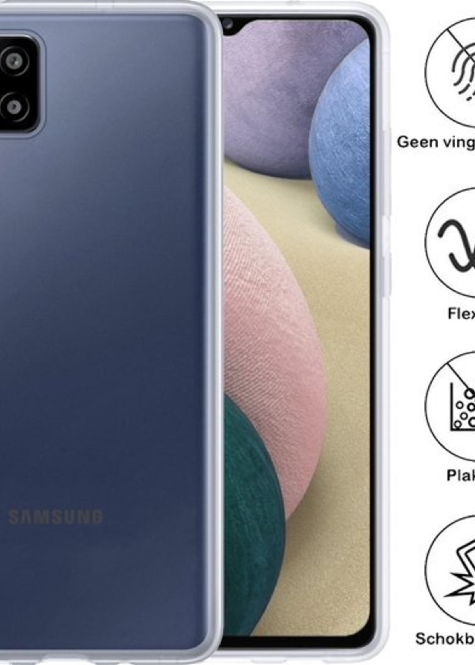 BTH Hoesje Geschikt voor Samsung A12 Hoesje Siliconen Case Hoes Met Screenprotector - Hoes Geschikt voor Samsung Galaxy A12 Hoes Cover Case - Transparant