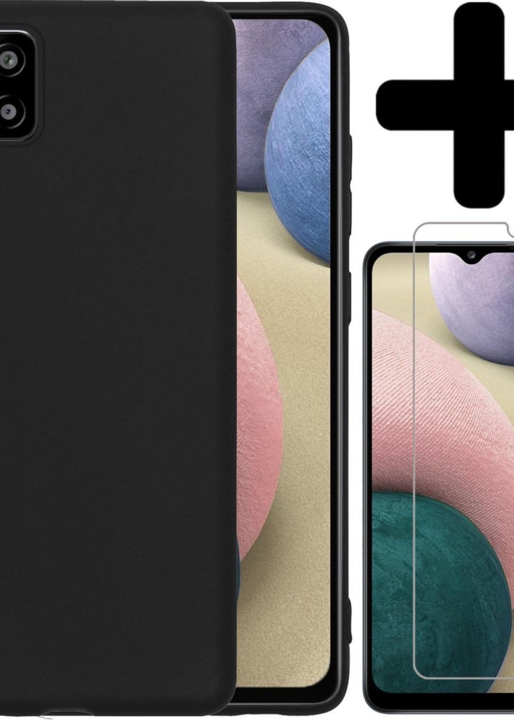 BTH Hoesje Geschikt voor Samsung A12 Hoesje Siliconen Case Hoes Met Screenprotector - Hoes Geschikt voor Samsung Galaxy A12 Hoes Cover Case - Zwart