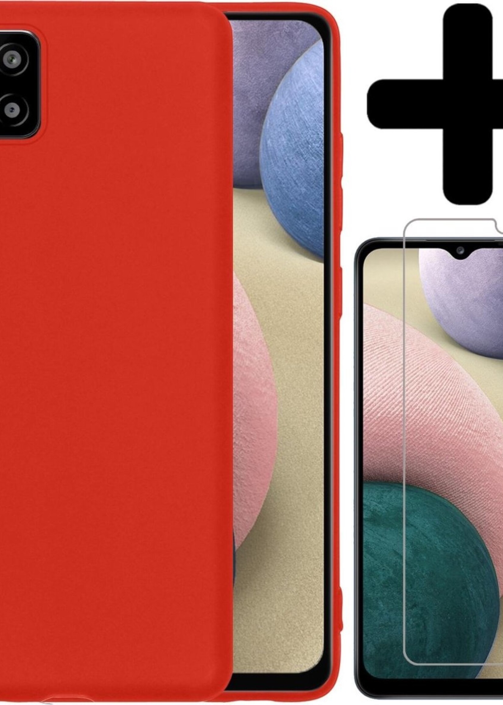 BTH Hoesje Geschikt voor Samsung A12 Hoesje Siliconen Case Hoes Met Screenprotector - Hoes Geschikt voor Samsung Galaxy A12 Hoes Cover Case - Rood
