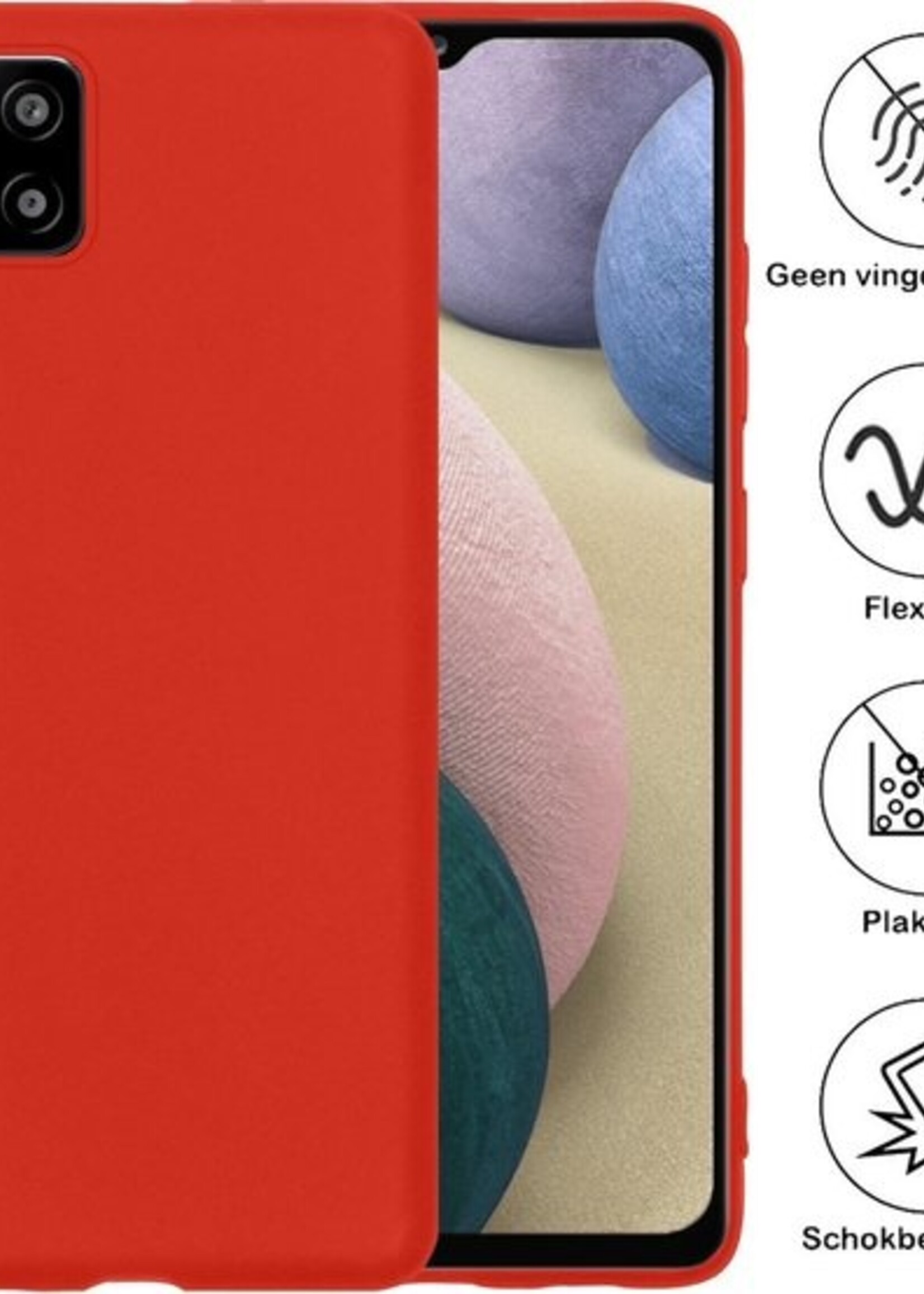 BTH Hoesje Geschikt voor Samsung A12 Hoesje Siliconen Case Hoes Met Screenprotector - Hoes Geschikt voor Samsung Galaxy A12 Hoes Cover Case - Rood