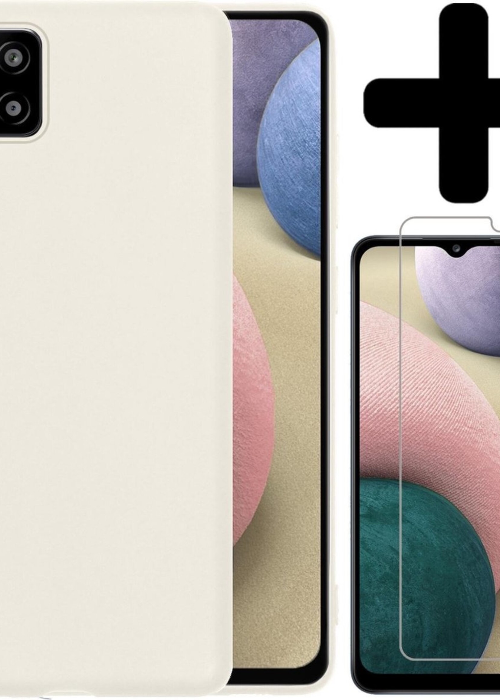 BTH Hoesje Geschikt voor Samsung A12 Hoesje Siliconen Case Hoes Met Screenprotector - Hoes Geschikt voor Samsung Galaxy A12 Hoes Cover Case - Wit