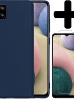 BTH BTH Samsung Galaxy A12 hoesje siliconen donkerblauw met screenprotector