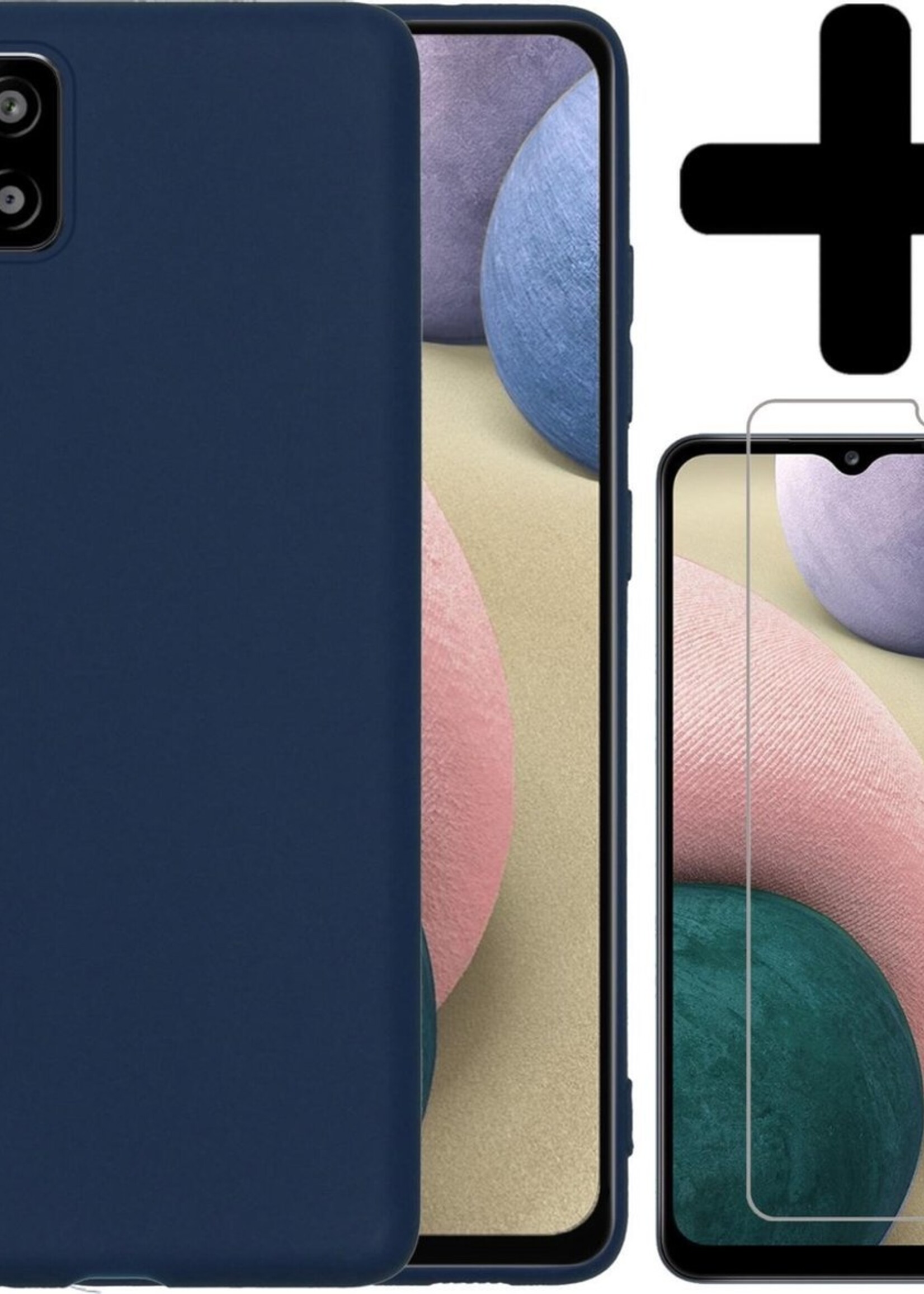 BTH Hoesje Geschikt voor Samsung A12 Hoesje Siliconen Case Hoes Met Screenprotector - Hoes Geschikt voor Samsung Galaxy A12 Hoes Cover Case - Donkerblauw
