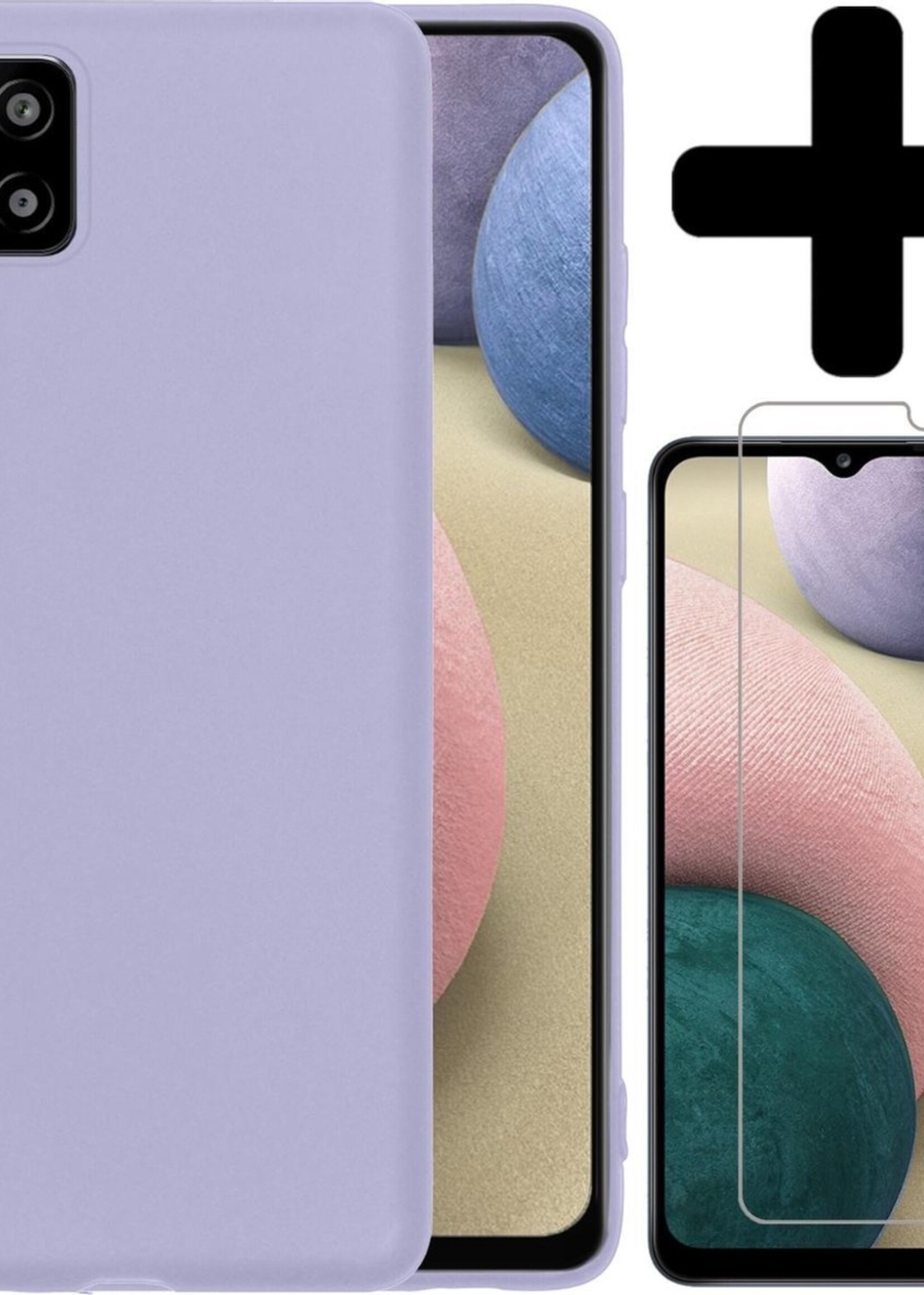 BTH Hoesje Geschikt voor Samsung A12 Hoesje Siliconen Case Hoes Met Screenprotector - Hoes Geschikt voor Samsung Galaxy A12 Hoes Cover Case - Lila