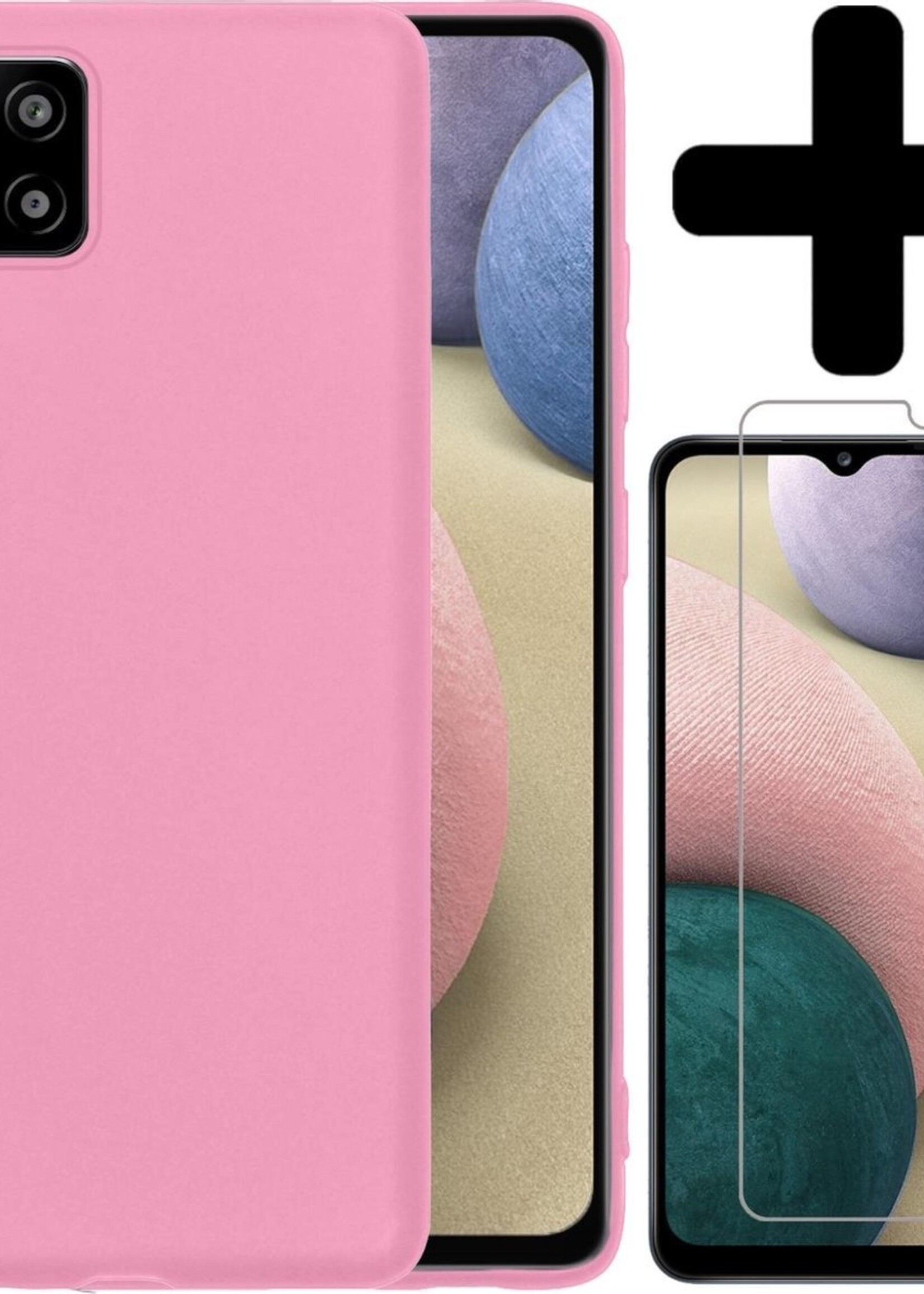 BTH Hoesje Geschikt voor Samsung A12 Hoesje Siliconen Case Hoes Met Screenprotector - Hoes Geschikt voor Samsung Galaxy A12 Hoes Cover Case - Lichtroze