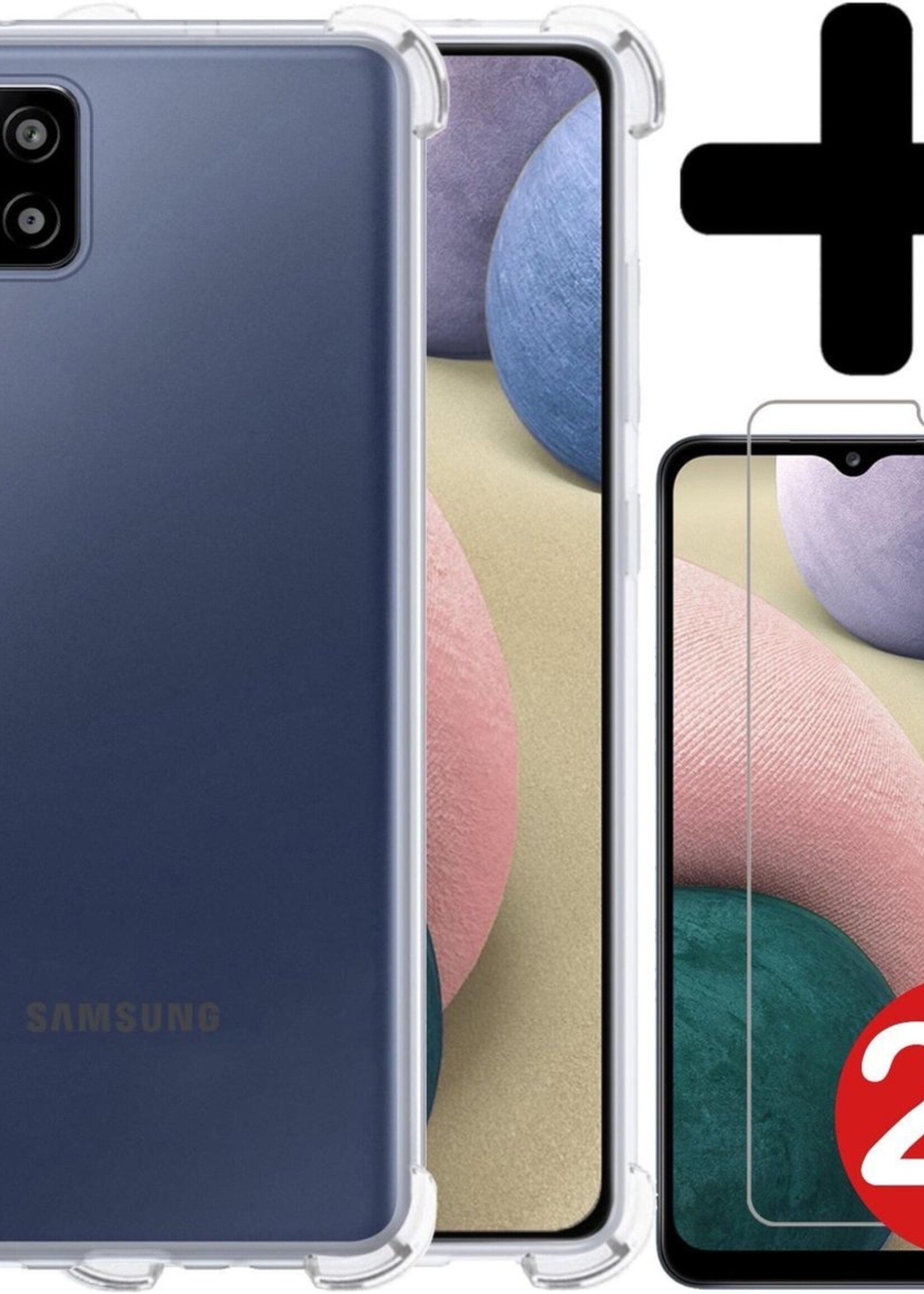 BTH Hoesje Geschikt voor Samsung A12 Hoesje Siliconen Shock Proof Case Hoes Met 2x Screenprotector - Hoes Geschikt voor Samsung Galaxy A12 Hoes Cover Case Shockproof - Transparant