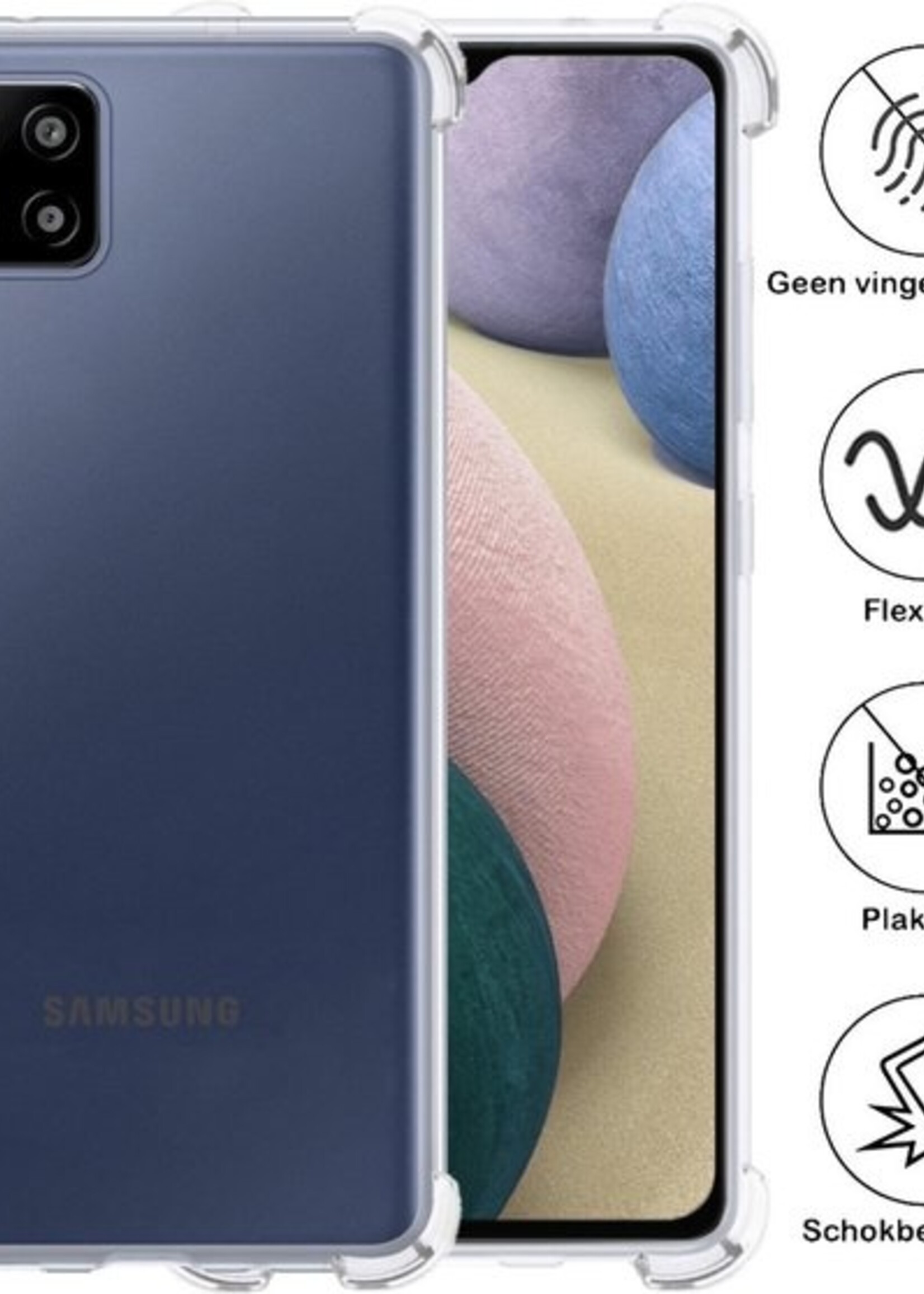 BTH Hoesje Geschikt voor Samsung A12 Hoesje Siliconen Shock Proof Case Hoes Met 2x Screenprotector - Hoes Geschikt voor Samsung Galaxy A12 Hoes Cover Case Shockproof - Transparant