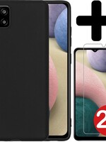 BTH BTH Samsung Galaxy A12 hoesje siliconen zwart met 2x screenprotector