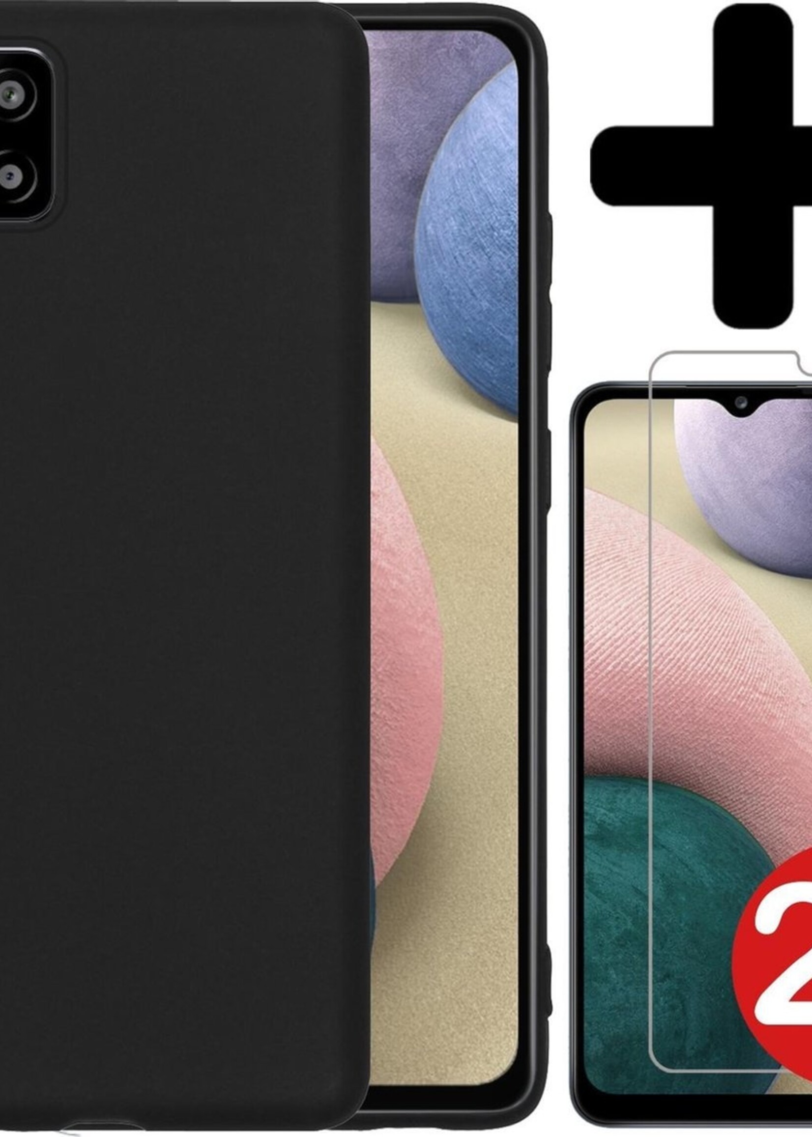 BTH Hoesje Geschikt voor Samsung A12 Hoesje Siliconen Case Hoes Met 2x Screenprotector - Hoes Geschikt voor Samsung Galaxy A12 Hoes Cover Case - Zwart