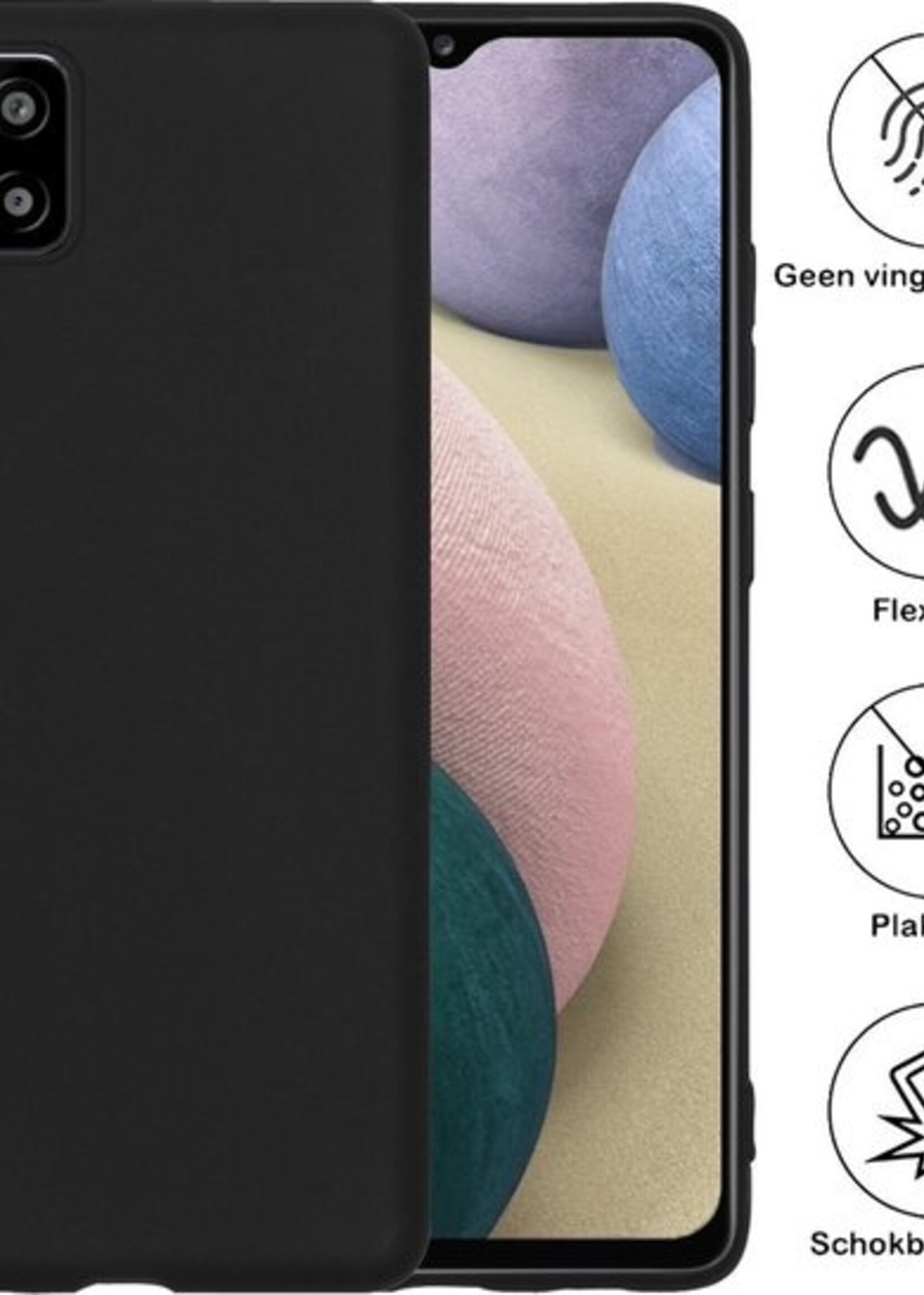 BTH Hoesje Geschikt voor Samsung A12 Hoesje Siliconen Case Hoes Met 2x Screenprotector - Hoes Geschikt voor Samsung Galaxy A12 Hoes Cover Case - Zwart