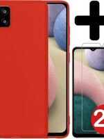 BTH BTH Samsung Galaxy A12 hoesje siliconen rood met 2x screenprotector