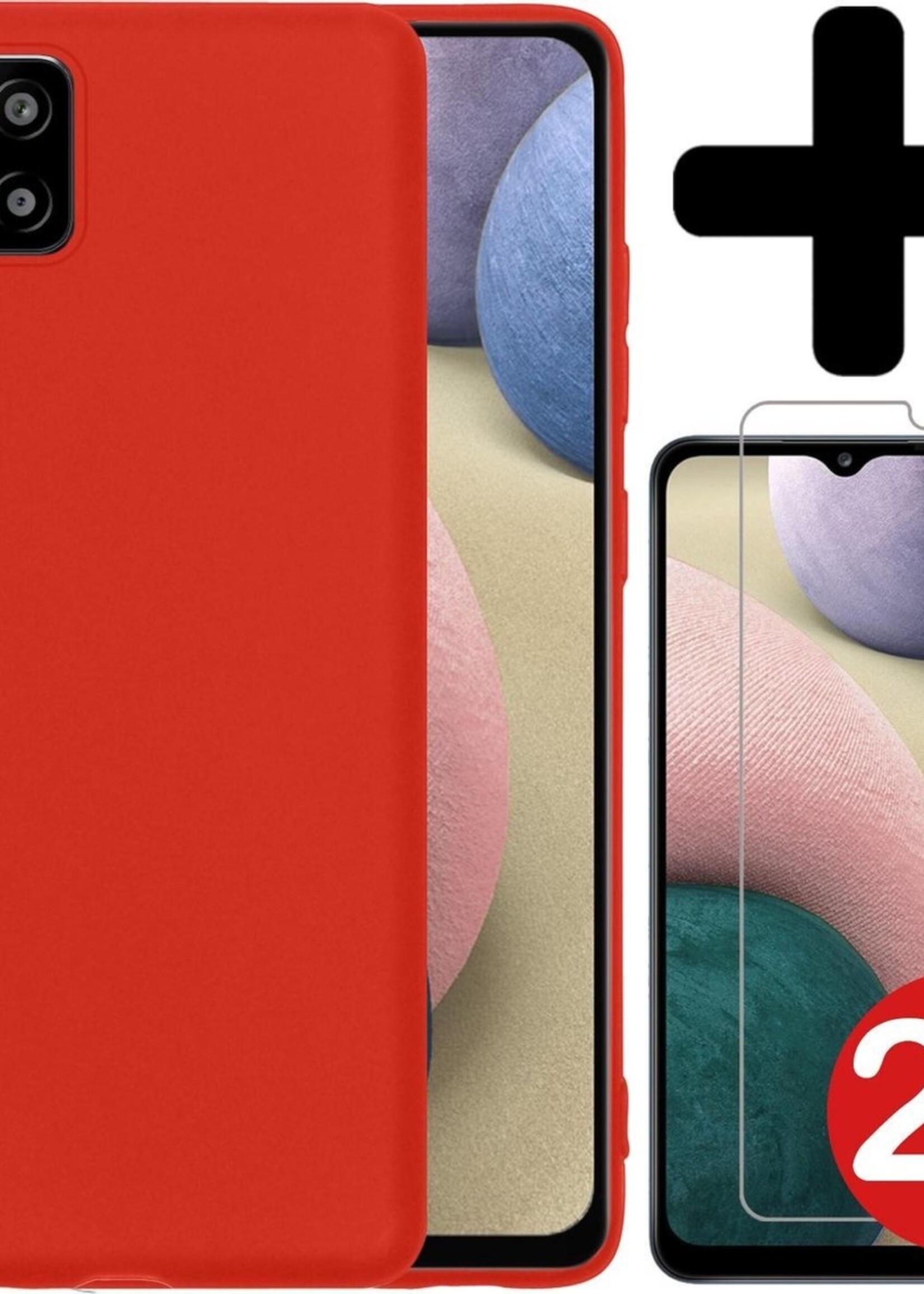 BTH Hoesje Geschikt voor Samsung A12 Hoesje Siliconen Case Hoes Met 2x Screenprotector - Hoes Geschikt voor Samsung Galaxy A12 Hoes Cover Case - Rood