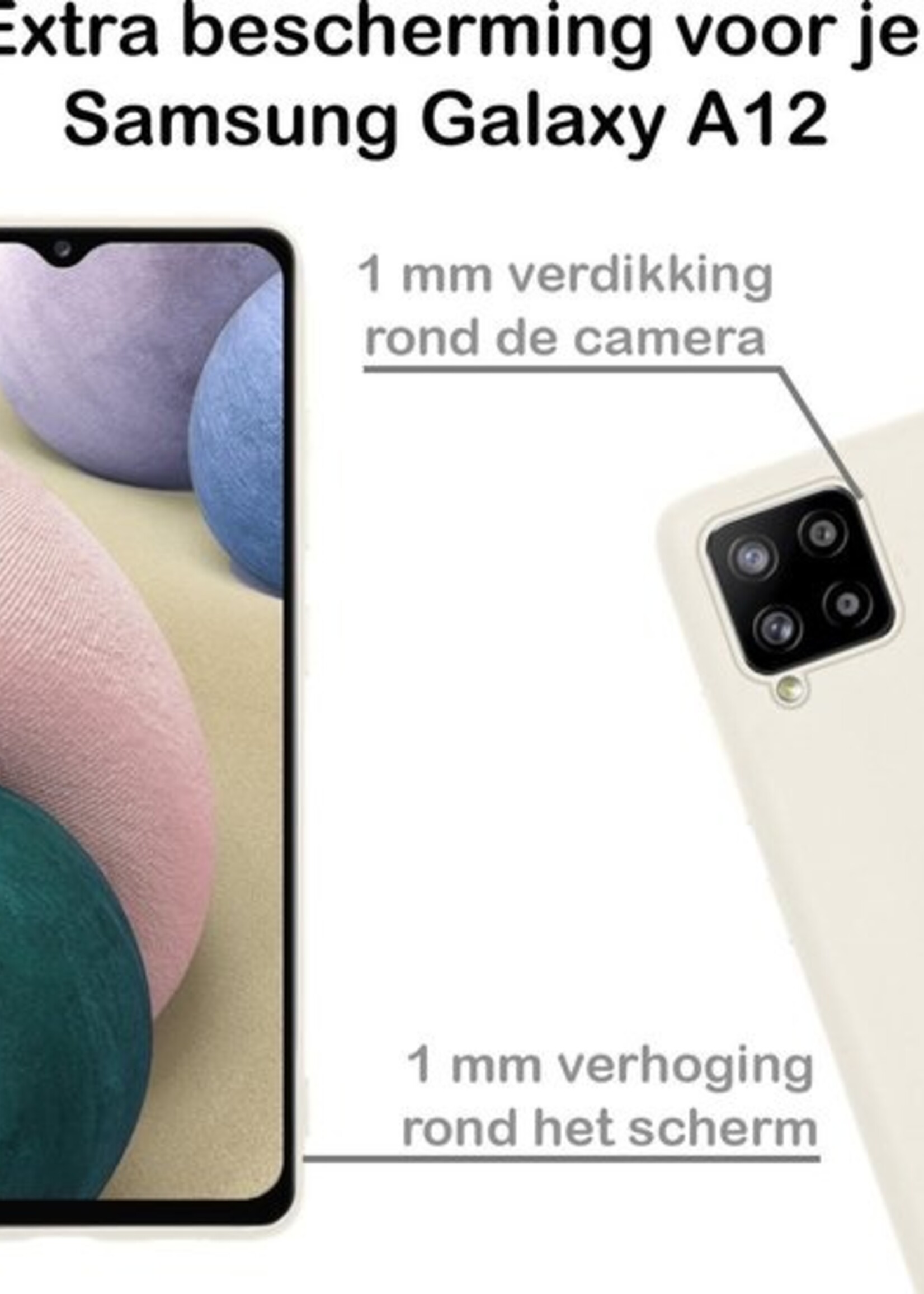 BTH Hoesje Geschikt voor Samsung A12 Hoesje Siliconen Case Hoes Met 2x Screenprotector - Hoes Geschikt voor Samsung Galaxy A12 Hoes Cover Case - Wit