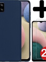 BTH BTH Samsung Galaxy A12 hoesje siliconen donkerblauw met 2x screenprotector