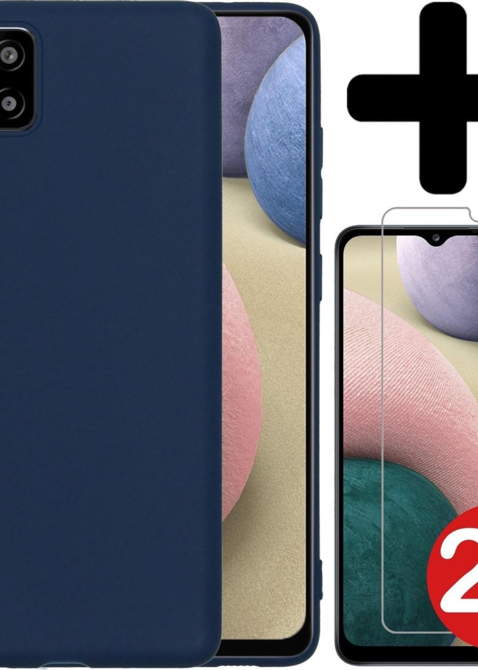 BTH Hoesje Geschikt voor Samsung A12 Hoesje Siliconen Case Hoes Met 2x Screenprotector - Hoes Geschikt voor Samsung Galaxy A12 Hoes Cover Case - Donkerblauw