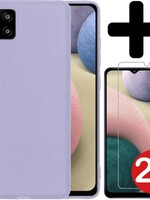 BTH BTH Samsung Galaxy A12 hoesje siliconen lila met 2x screenprotector