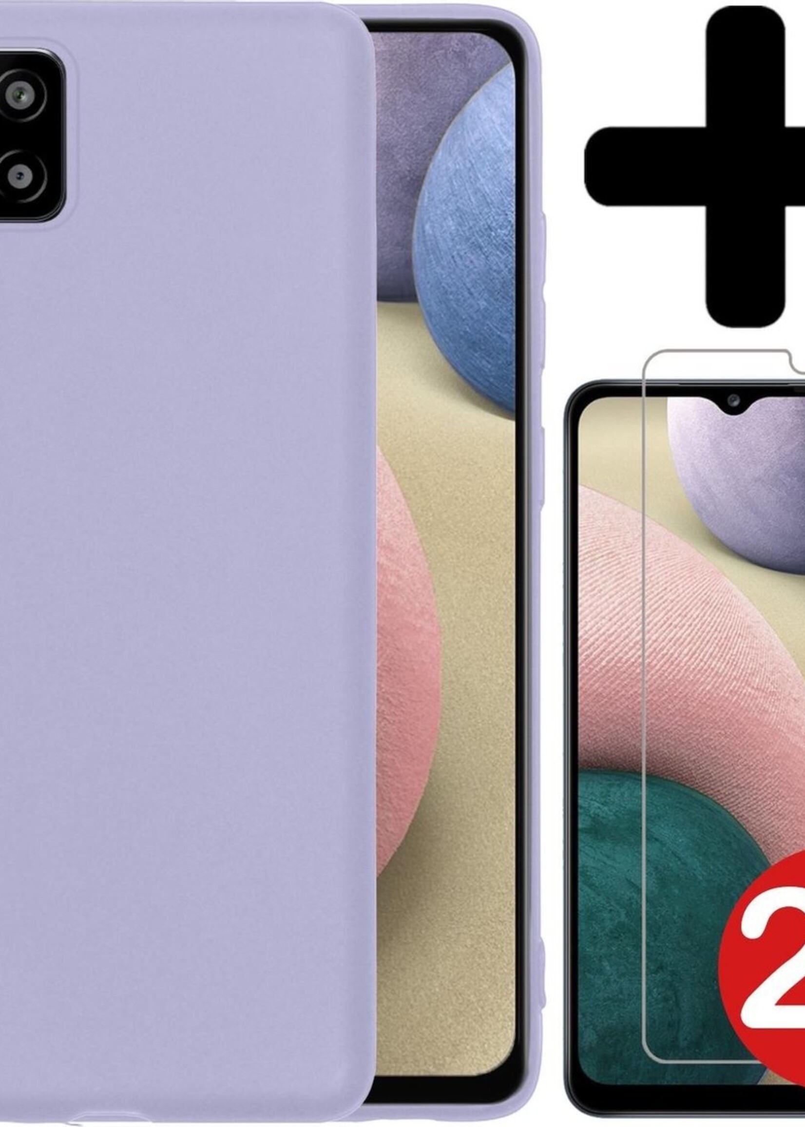 BTH Hoesje Geschikt voor Samsung A12 Hoesje Siliconen Case Hoes Met 2x Screenprotector - Hoes Geschikt voor Samsung Galaxy A12 Hoes Cover Case - Lila