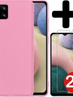 BTH BTH Samsung Galaxy A12 hoesje siliconen lichtroze met 2x screenprotector