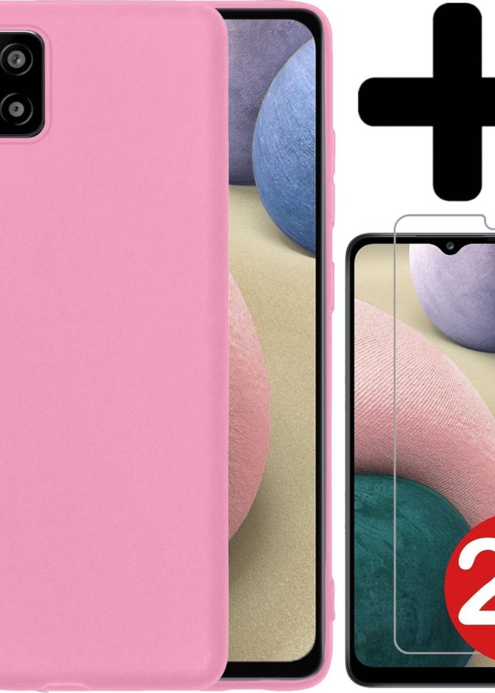 BTH Hoesje Geschikt voor Samsung A12 Hoesje Siliconen Case Hoes Met 2x Screenprotector - Hoes Geschikt voor Samsung Galaxy A12 Hoes Cover Case - Lichtroze