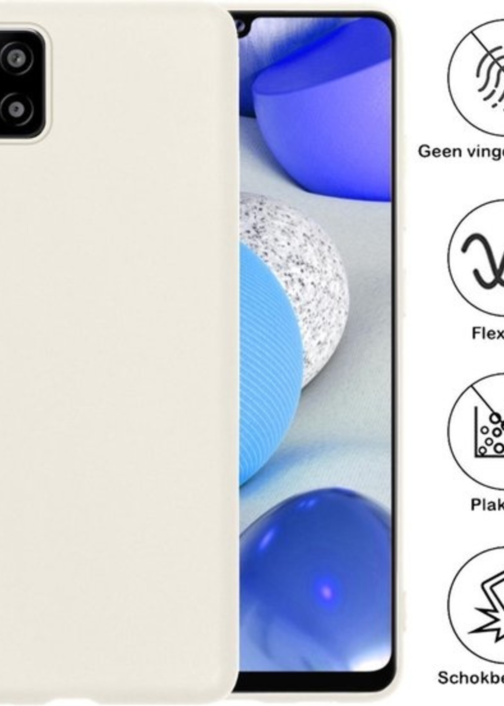 BTH Hoesje Geschikt voor Samsung A42 Hoesje Siliconen Case Hoes Met Screenprotector - Hoes Geschikt voor Samsung Galaxy A42 Hoes Cover Case - Wit