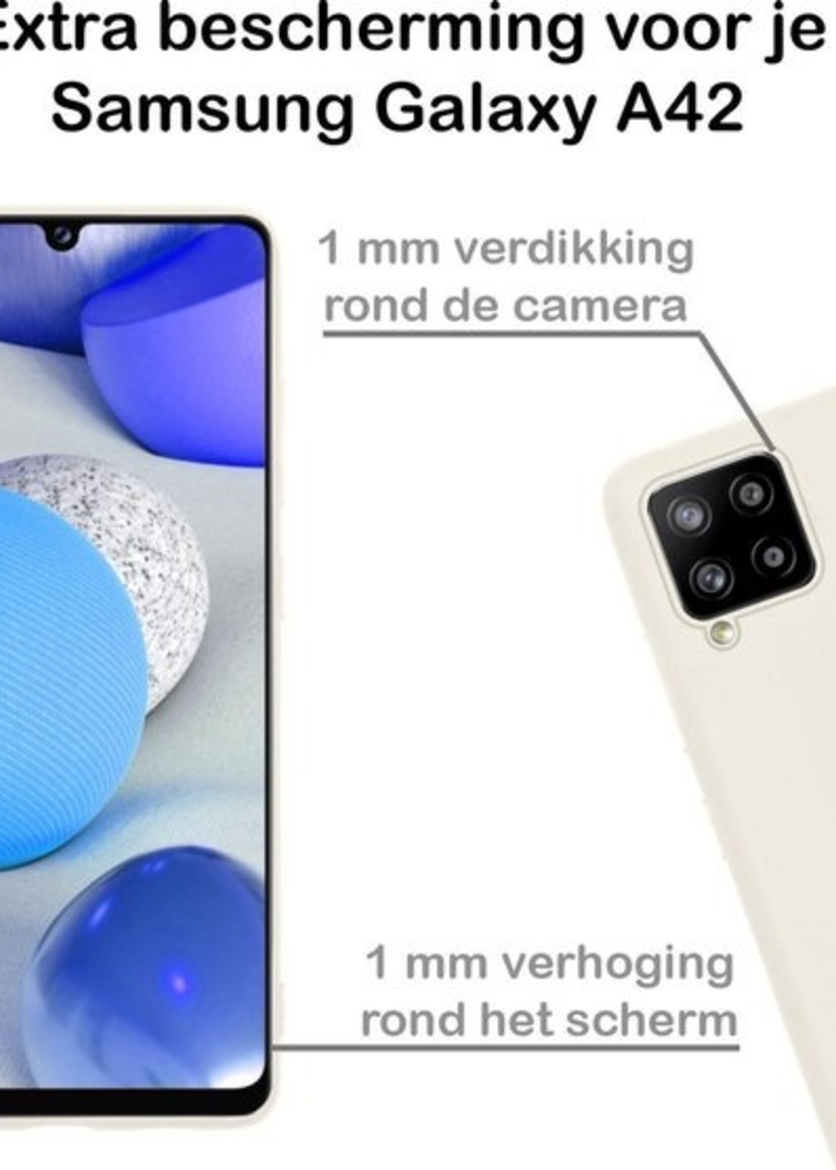 BTH Hoesje Geschikt voor Samsung A42 Hoesje Siliconen Case Hoes Met Screenprotector - Hoes Geschikt voor Samsung Galaxy A42 Hoes Cover Case - Wit