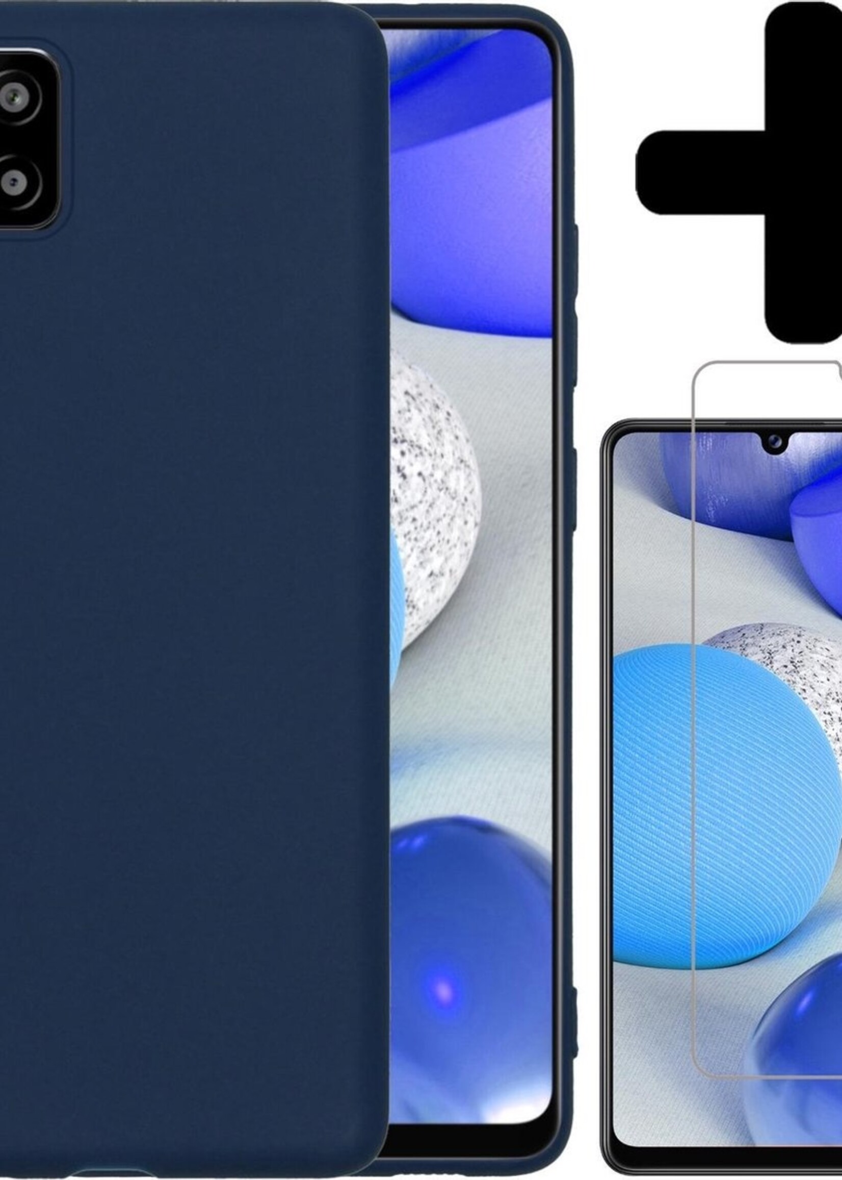 BTH Hoesje Geschikt voor Samsung A42 Hoesje Siliconen Case Hoes Met Screenprotector - Hoes Geschikt voor Samsung Galaxy A42 Hoes Cover Case - Donkerblauw