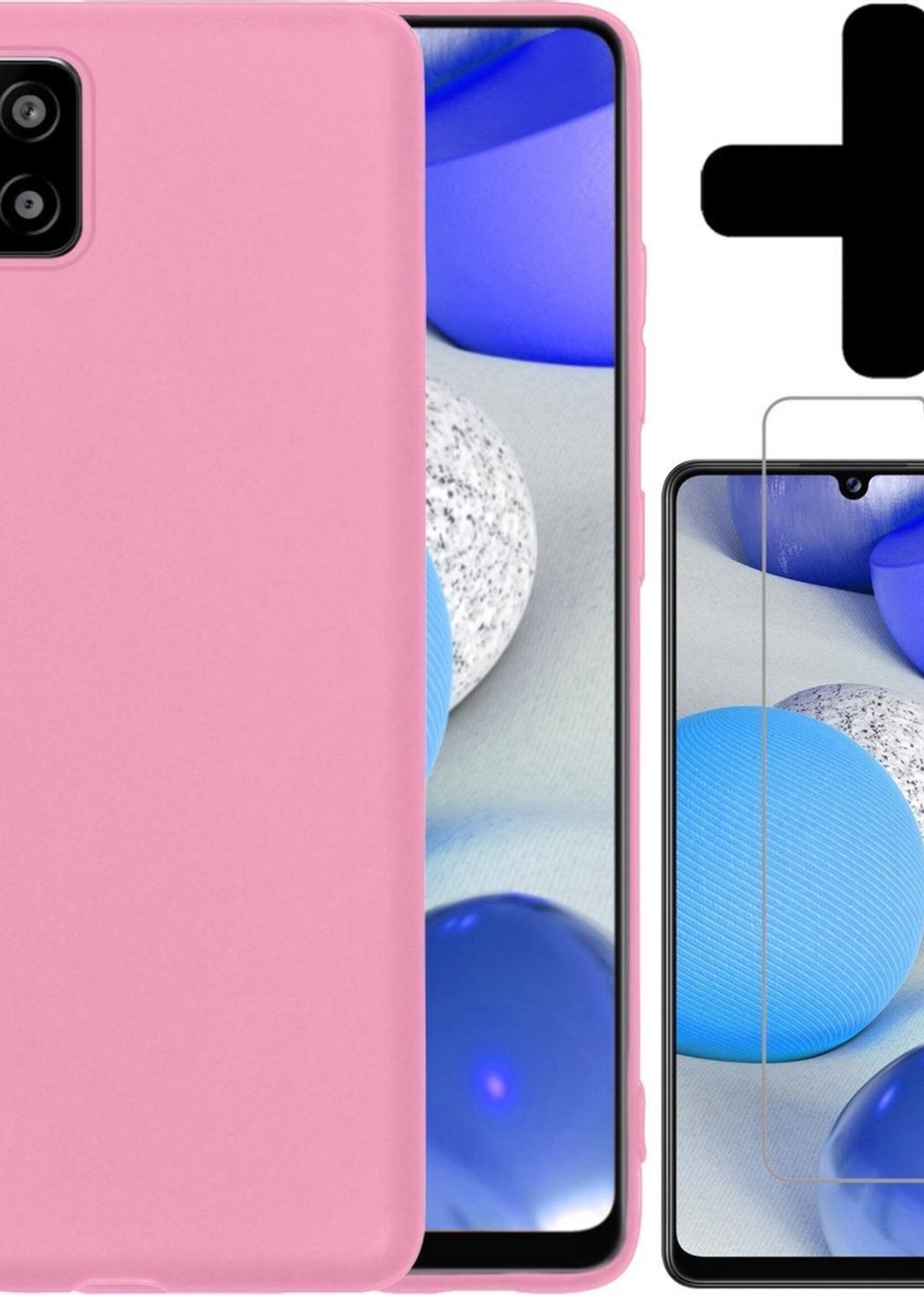 BTH Hoesje Geschikt voor Samsung A42 Hoesje Siliconen Case Hoes Met Screenprotector - Hoes Geschikt voor Samsung Galaxy A42 Hoes Cover Case - Lichtroze